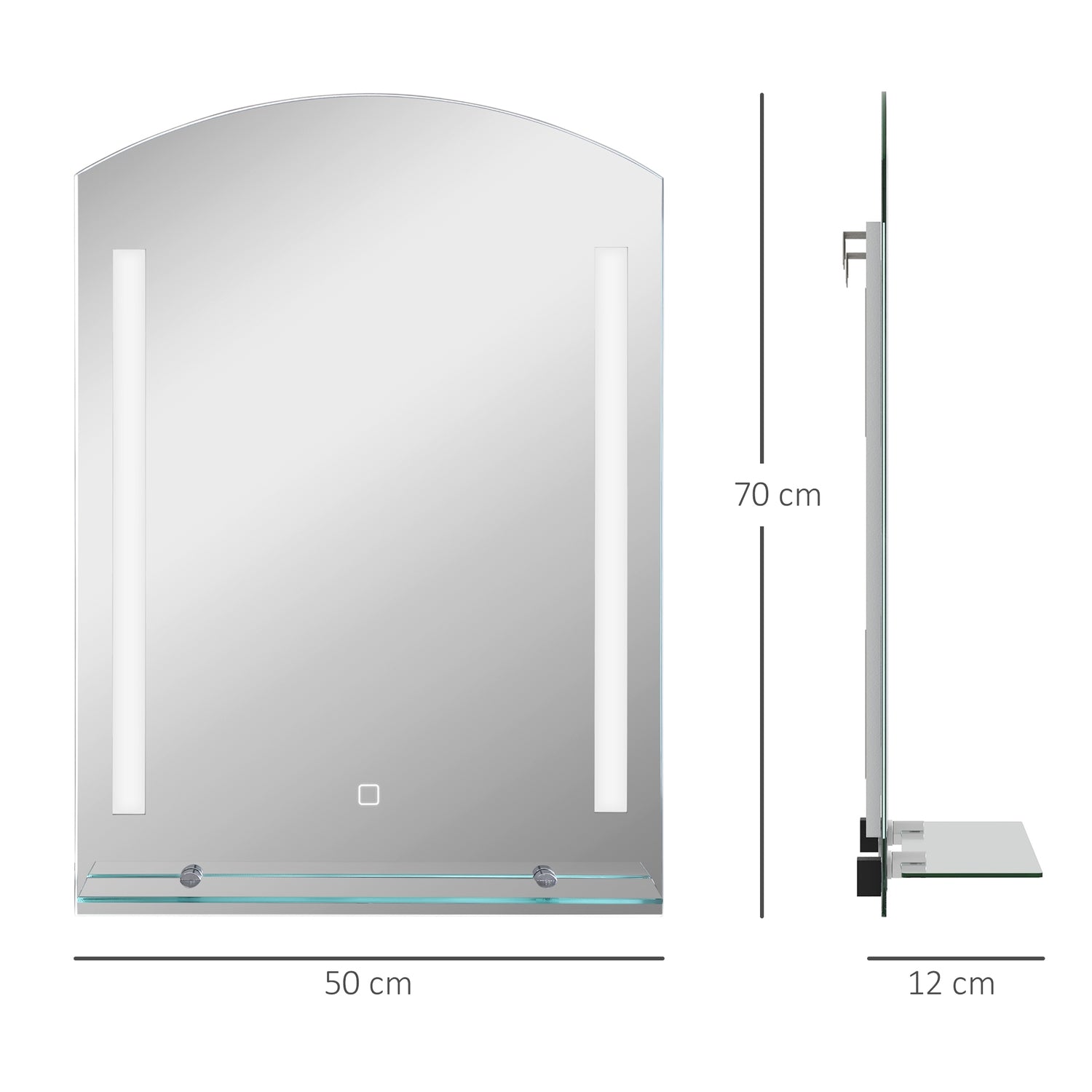 Badrumsspegel med lampor, 3 färger & Touch Switch, 50x70cm