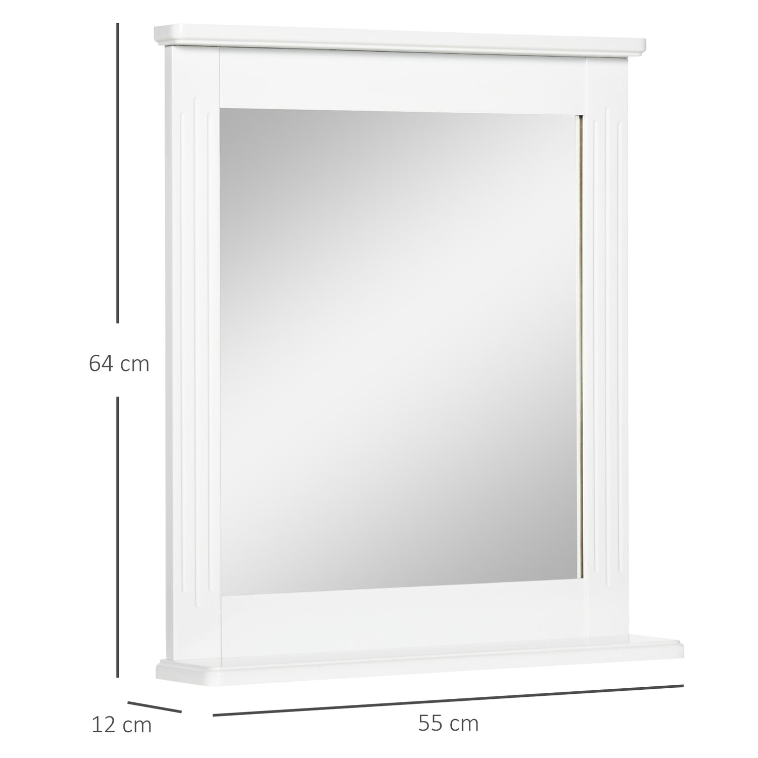 Badrumsväggspegel med hylla, Modern Vit 55x12x64cm
