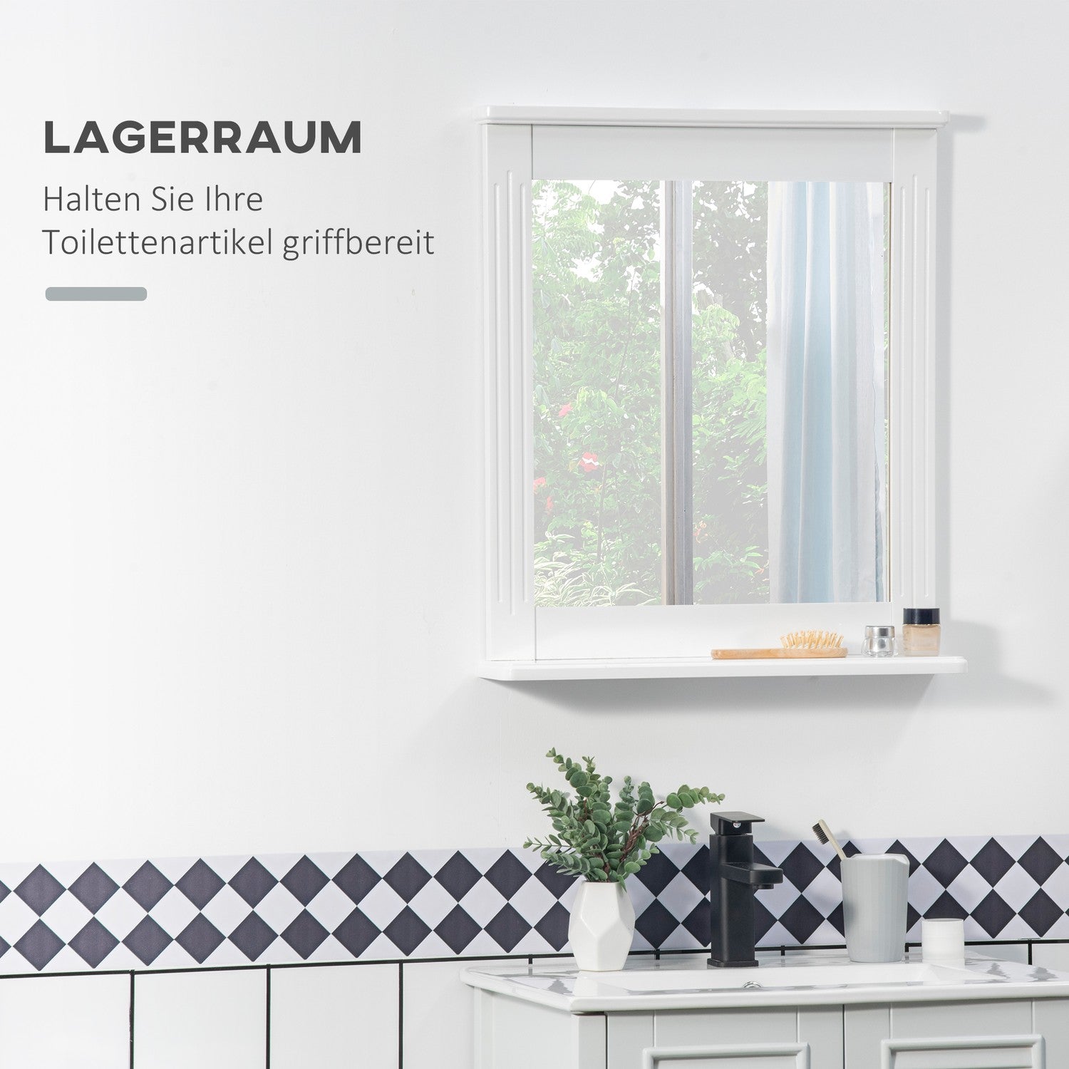 Badrumsväggspegel med hylla, Modern Vit 55x12x64cm