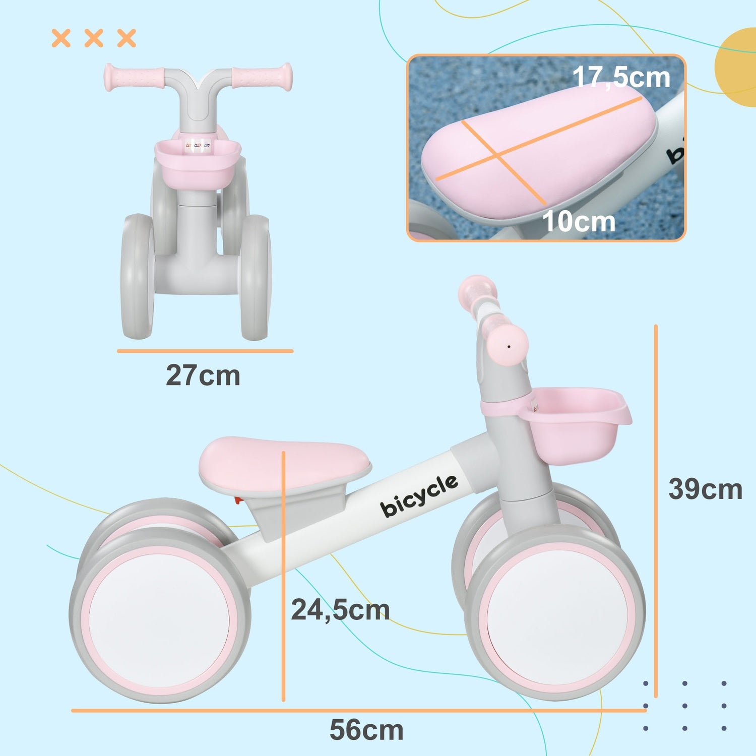 Balanscykel för småbarn, Rosa/Vit, TPU-hjul utan skruv