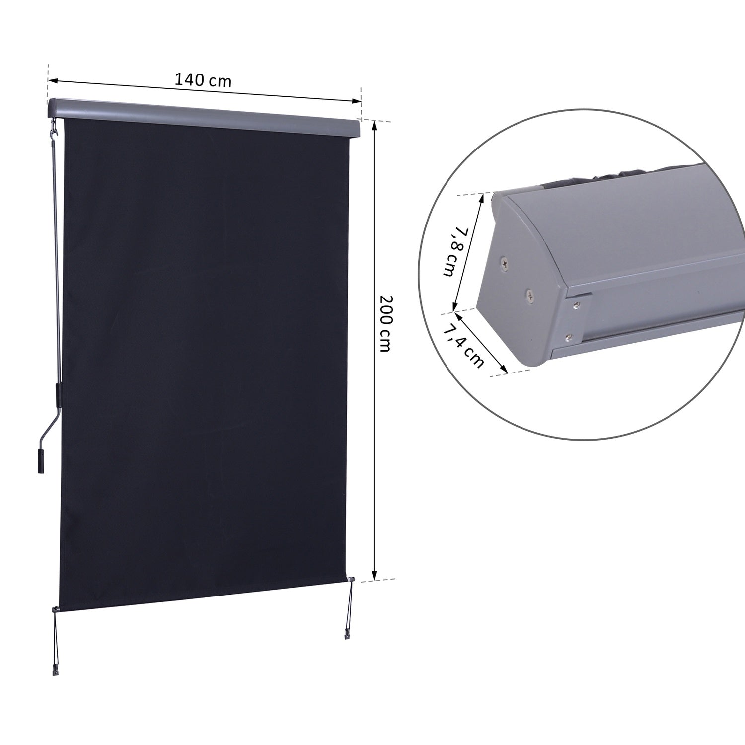 Balkong Rullgardin, Polyester, Vindskydd, 140x200 cm
