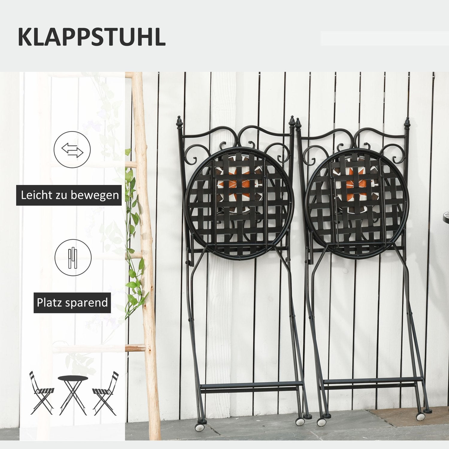 Balkongmöbelset – 2 hopfällbara stolar, mosaikbord