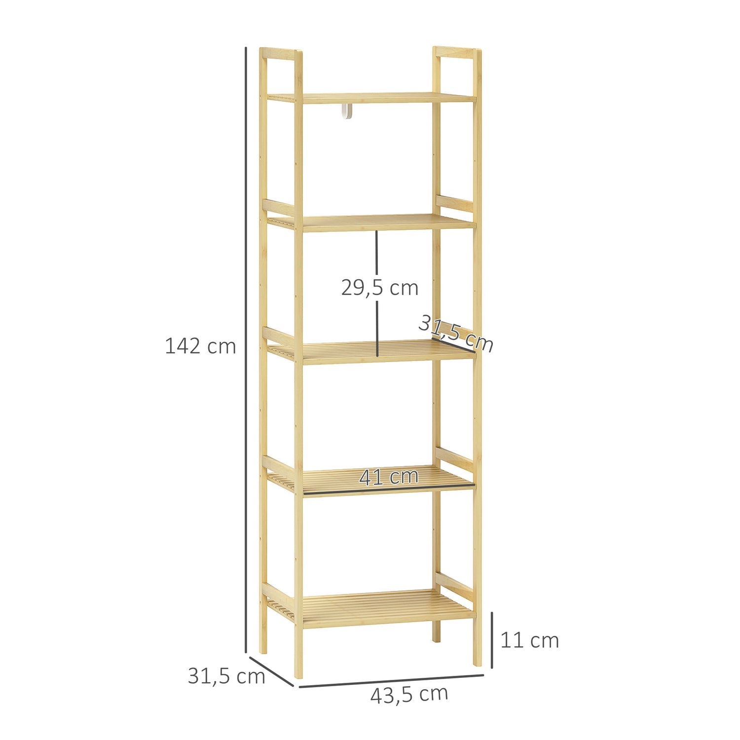 Nastavitelná bambusová police s 5 policemi, 43,5x31,5x142 cm – přírodní dřevo