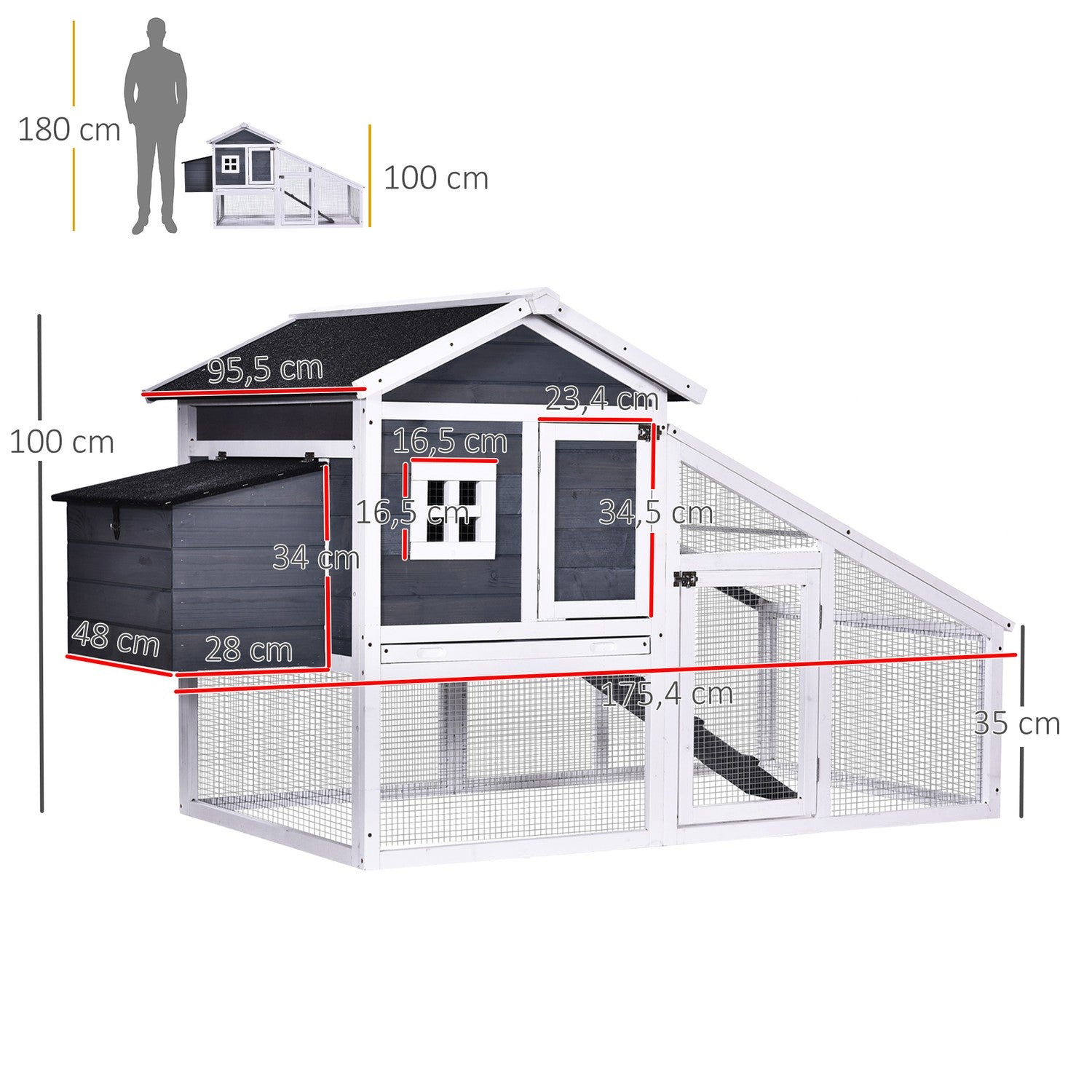 Bantam Chicken Coop Med Run, Abborre, Massivt Trä
