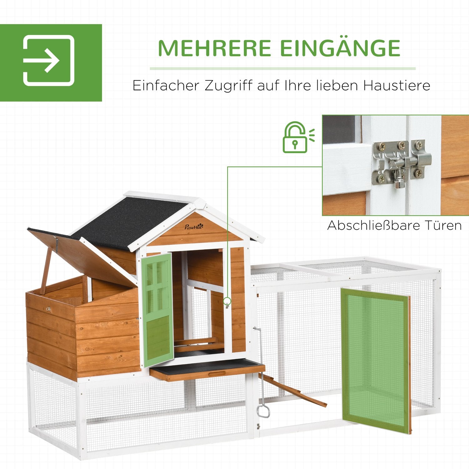Bantam Chicken Coop med Run, Nesting Box & Asfalttak