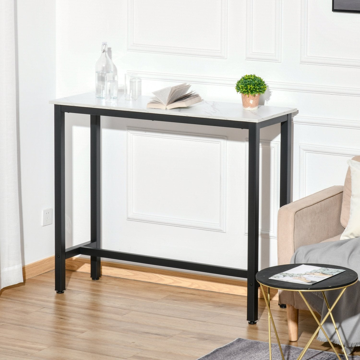 Barbord med marmorlook, justerbara fötter, stål 120x40x100 cm