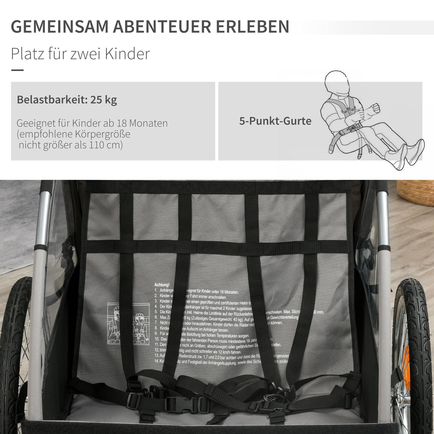 Barncykelvagn & Jogger, Grå/Svart, Säker & Vridbar