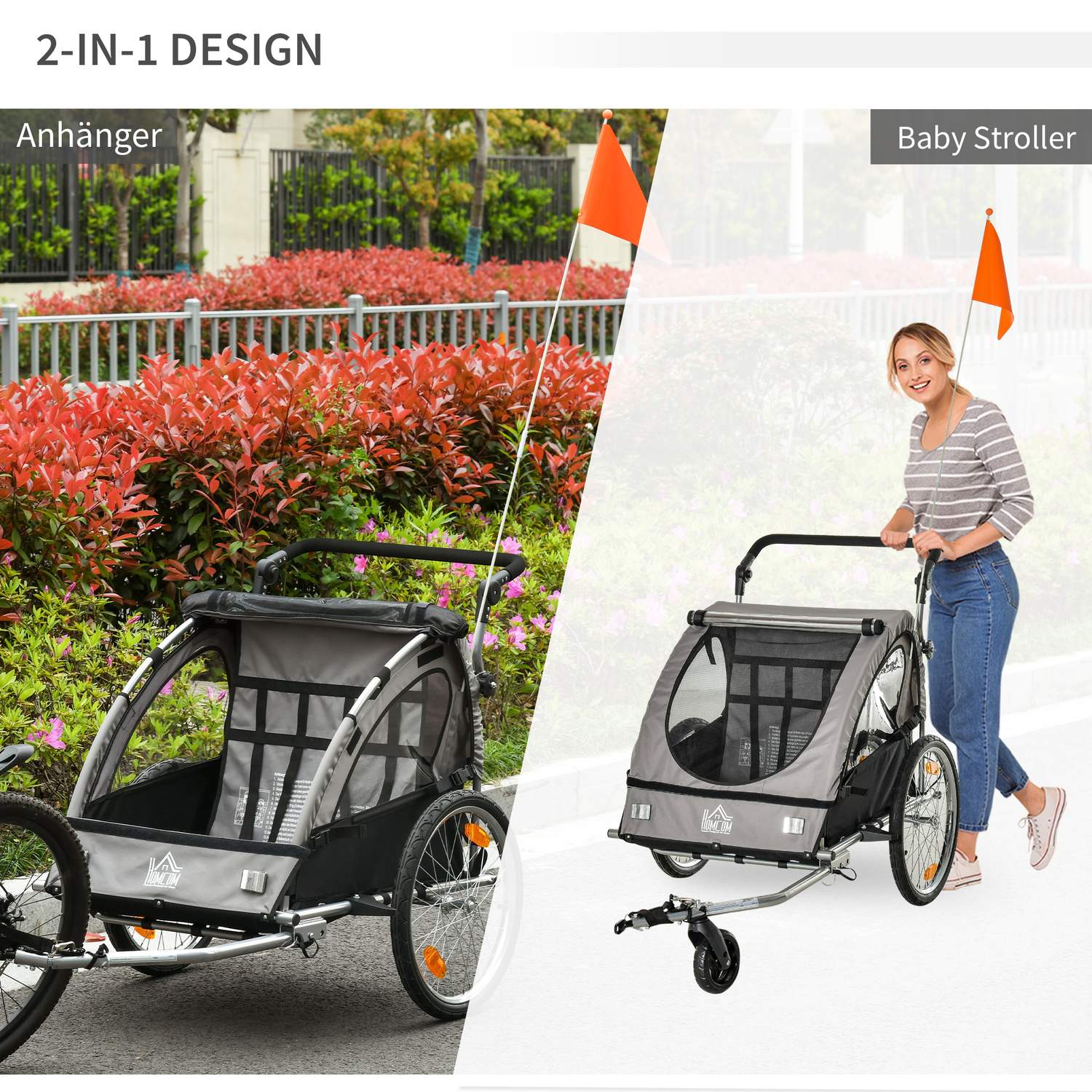 Barncykelvagn & Jogger, Grå/Svart, Säker & Vridbar
