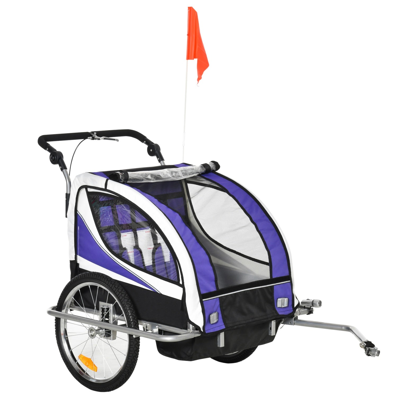 Barncykelvagn för 2 med regnskydd, lila och svart