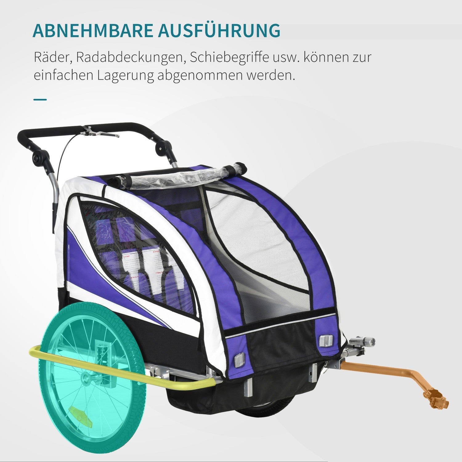 Barncykelvagn för 2 med regnskydd, lila och svart