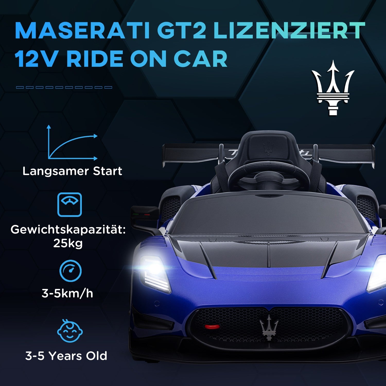 Dětské elektrické auto 12 V s dálkovým ovládáním a světly, modré