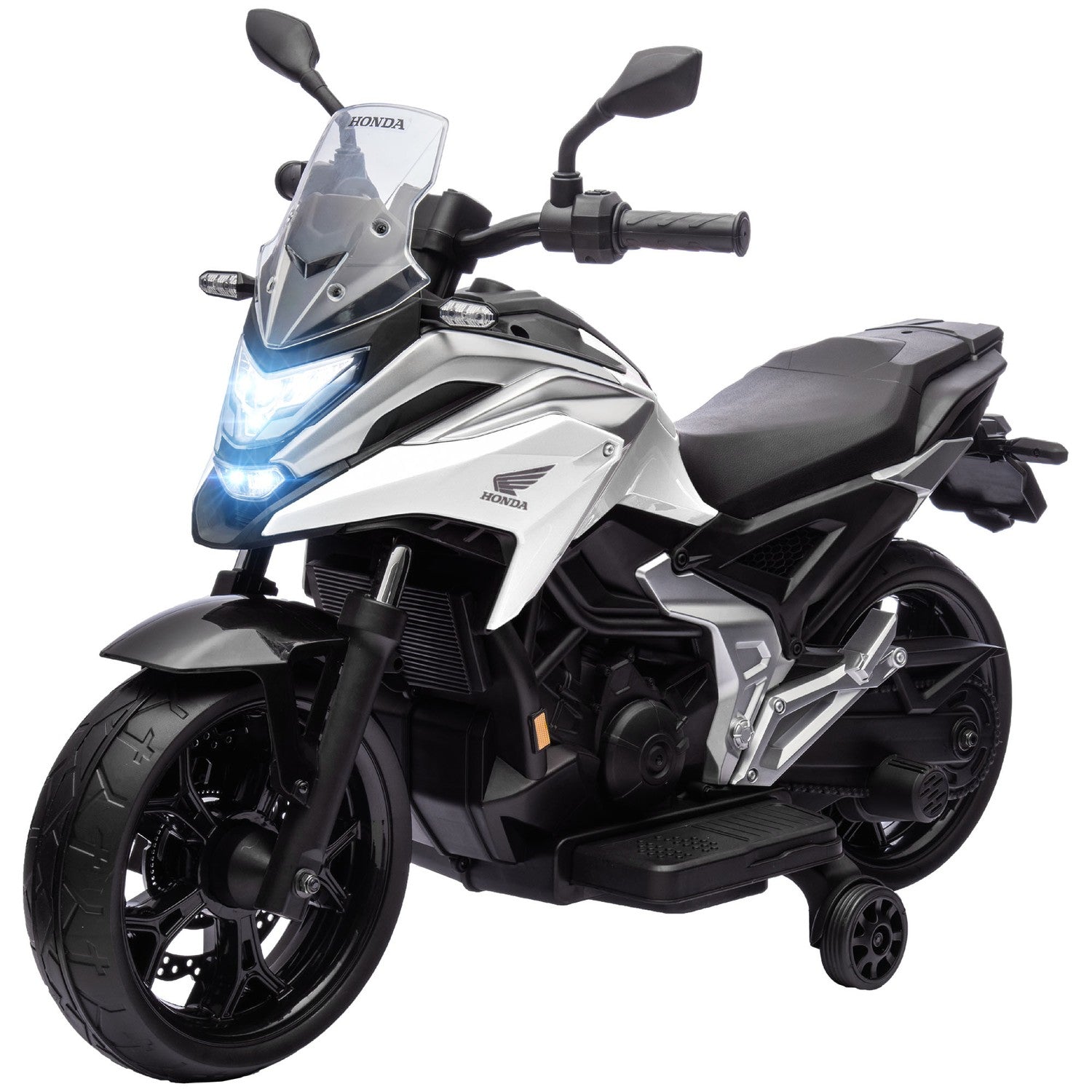 Dětská elektrická motorka 12 V, USB, LED, bílá