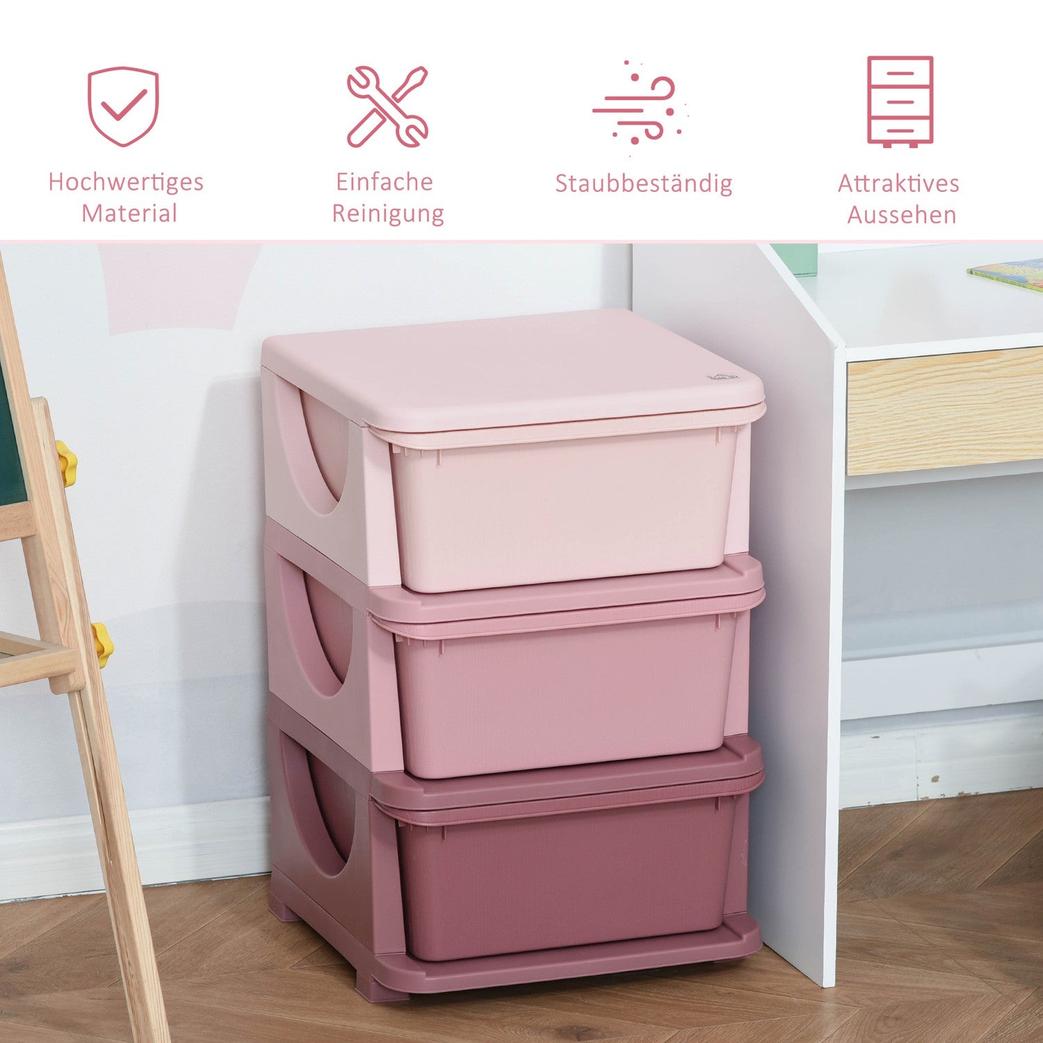 Barns 3-vånings leksaksförvaring Lådskåp – Rosa