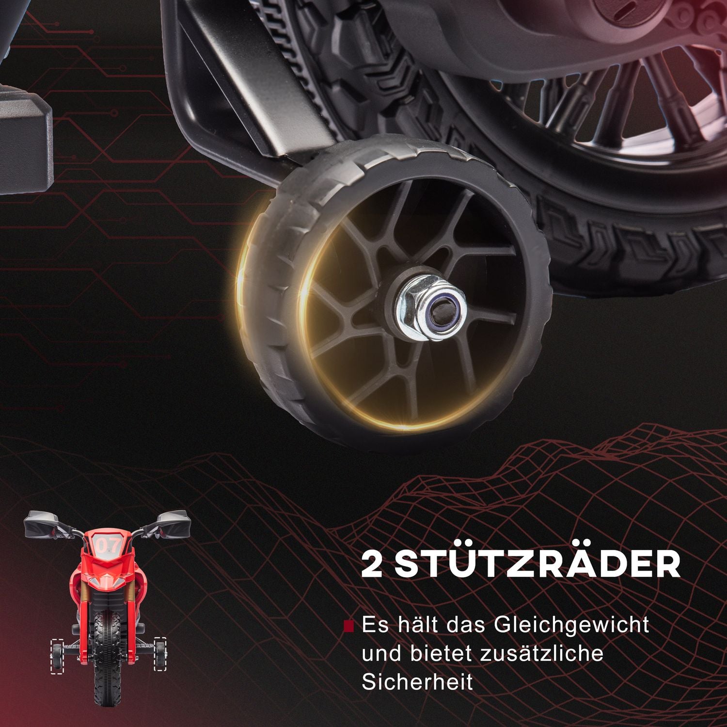 Dětská elektrická motorka 6 V, červená, 3–8 let