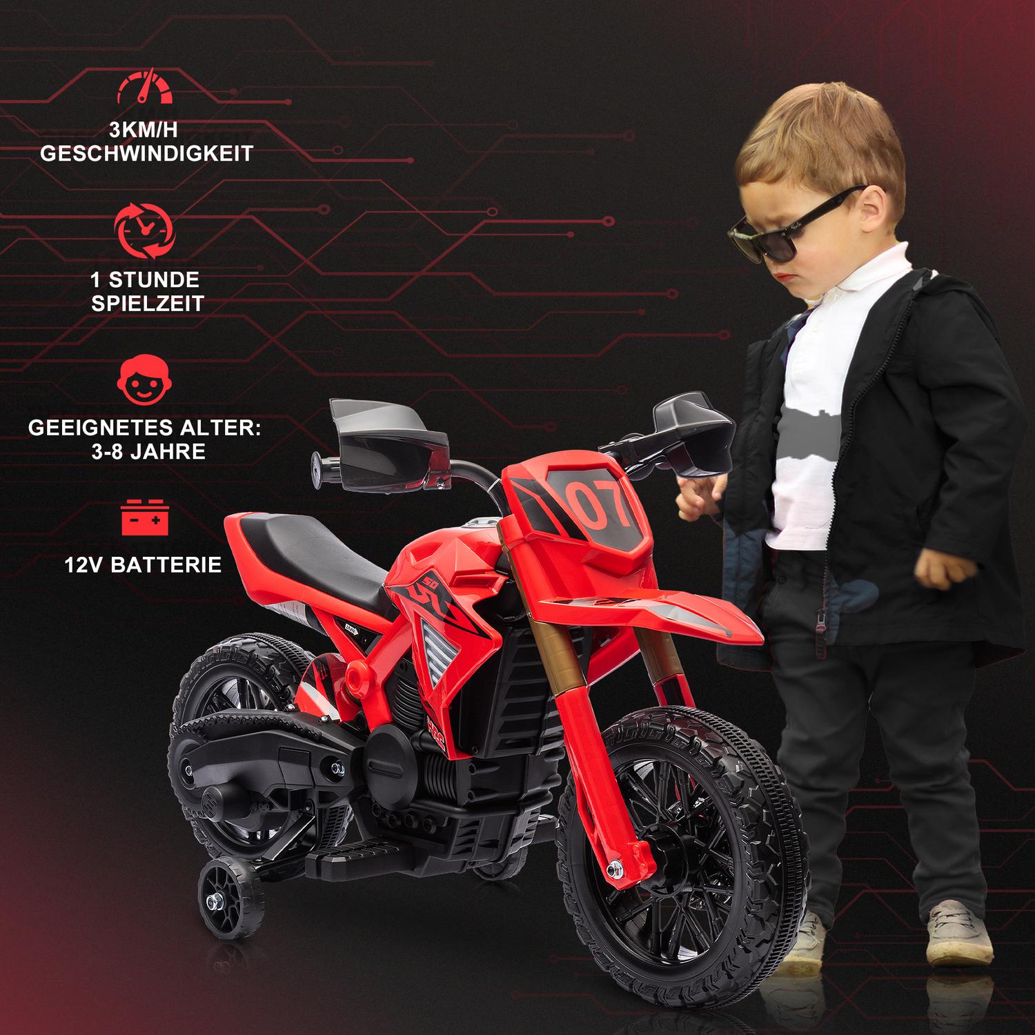 Dětská elektrická motorka 6 V, červená, 3–8 let