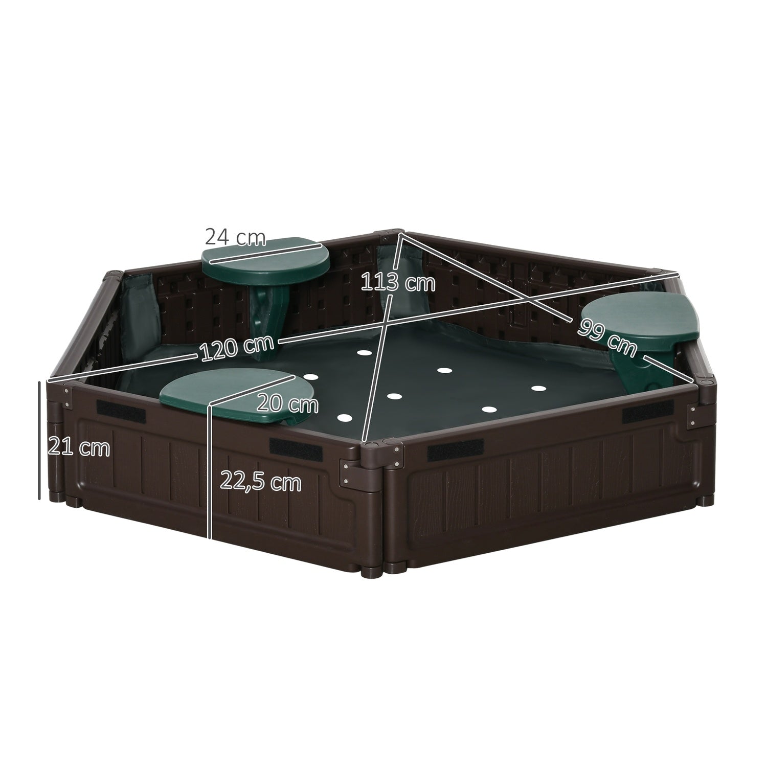 Barnsandlåda med säten – HDPE, brun, Ø120x21cm