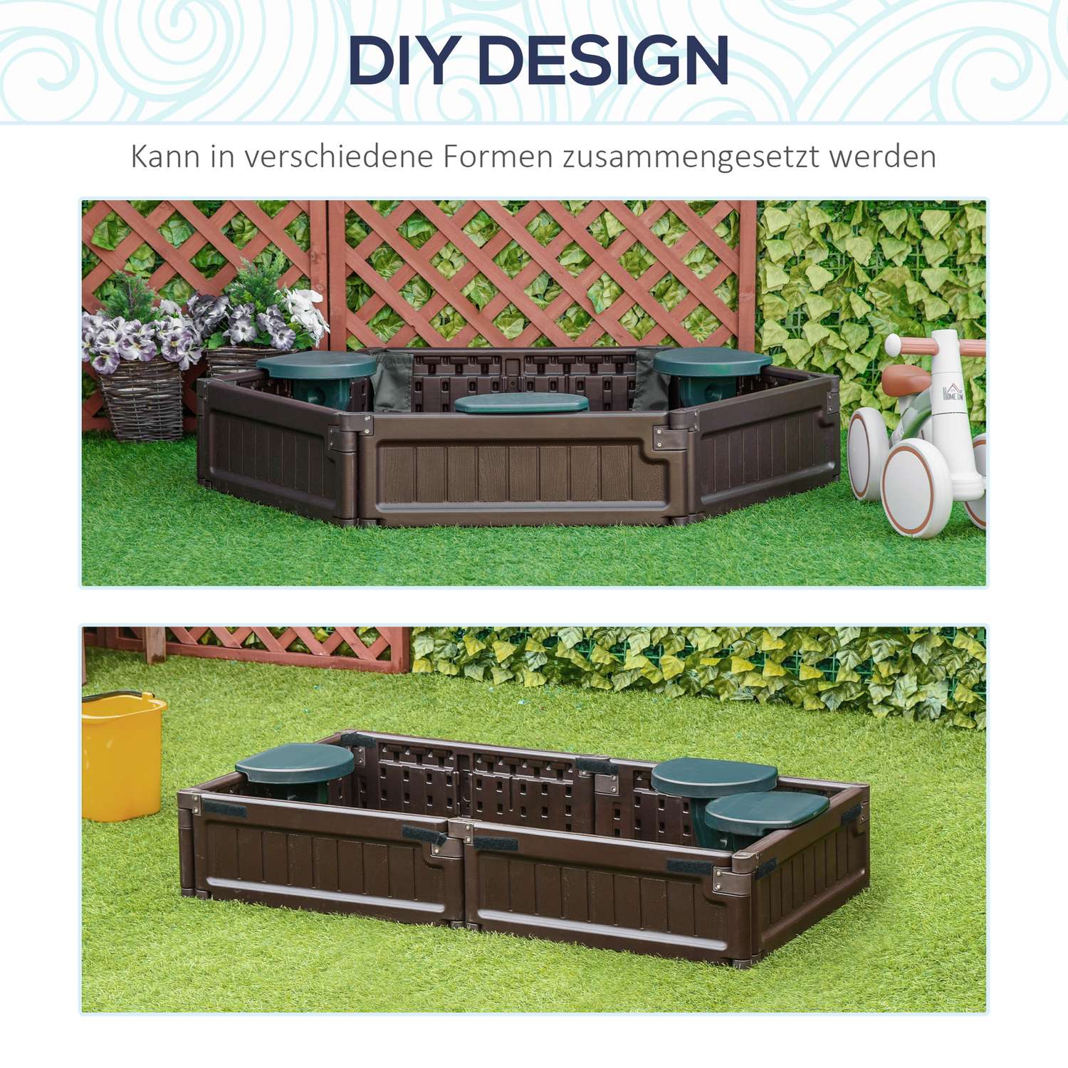 Barnsandlåda med säten – HDPE, brun, Ø120x21cm