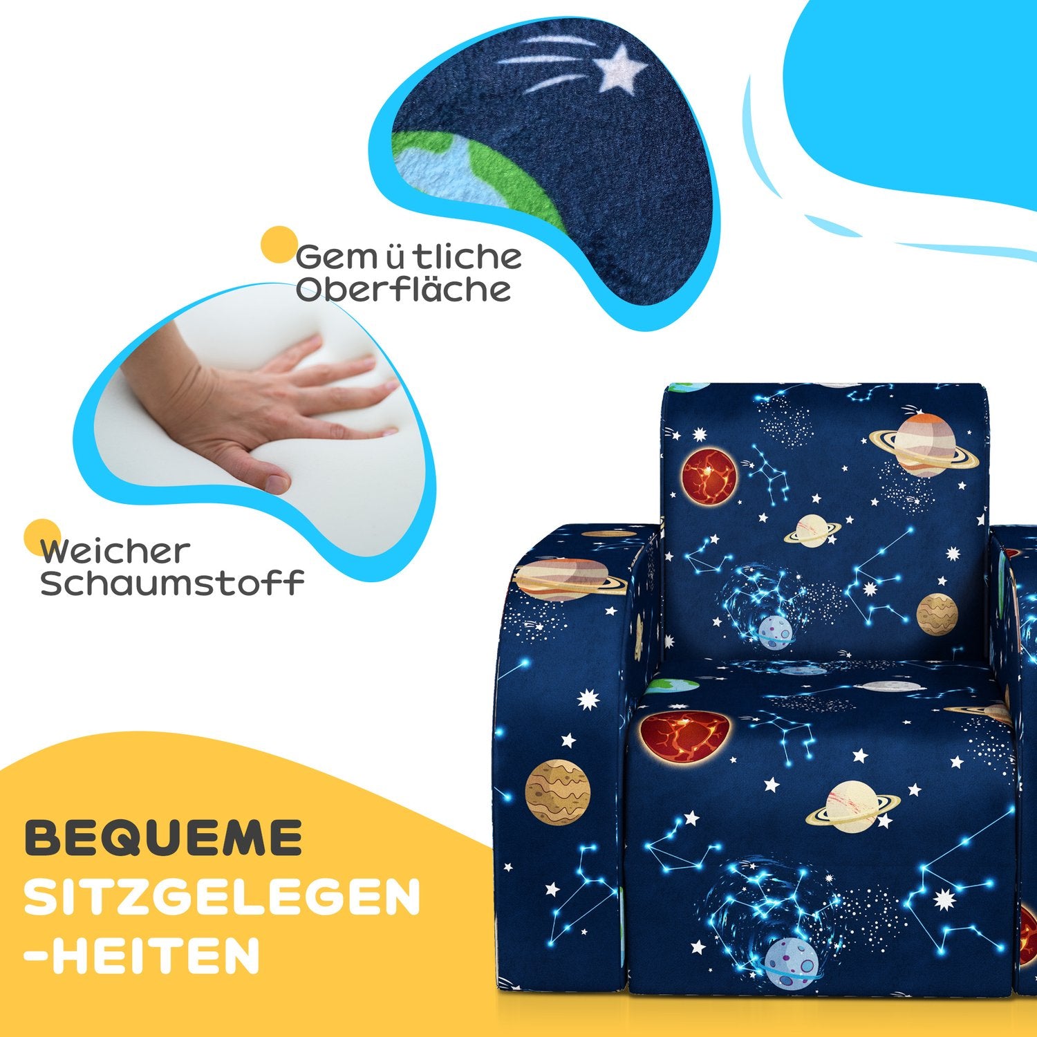 Dětské skládací rozkládací křeslo – planetární design