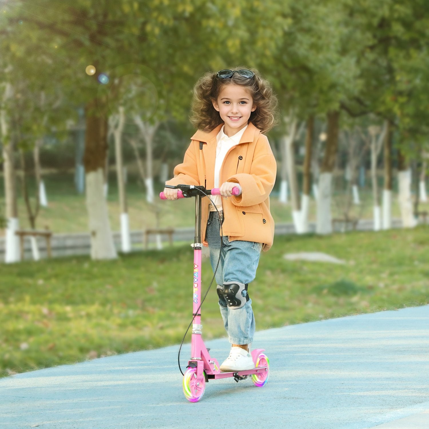 Dětská skládací koloběžka s nastavitelnými řídítky, růžová