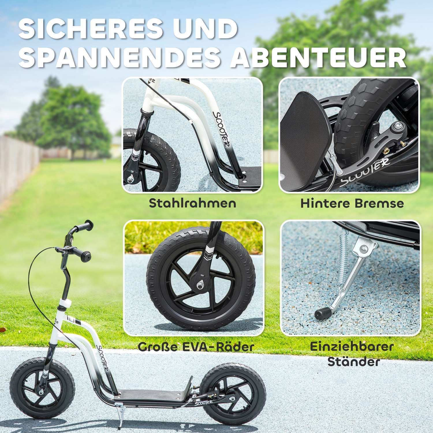 Barnsparkcykel, justerbart styre, stora hjul, åldrar 5-12