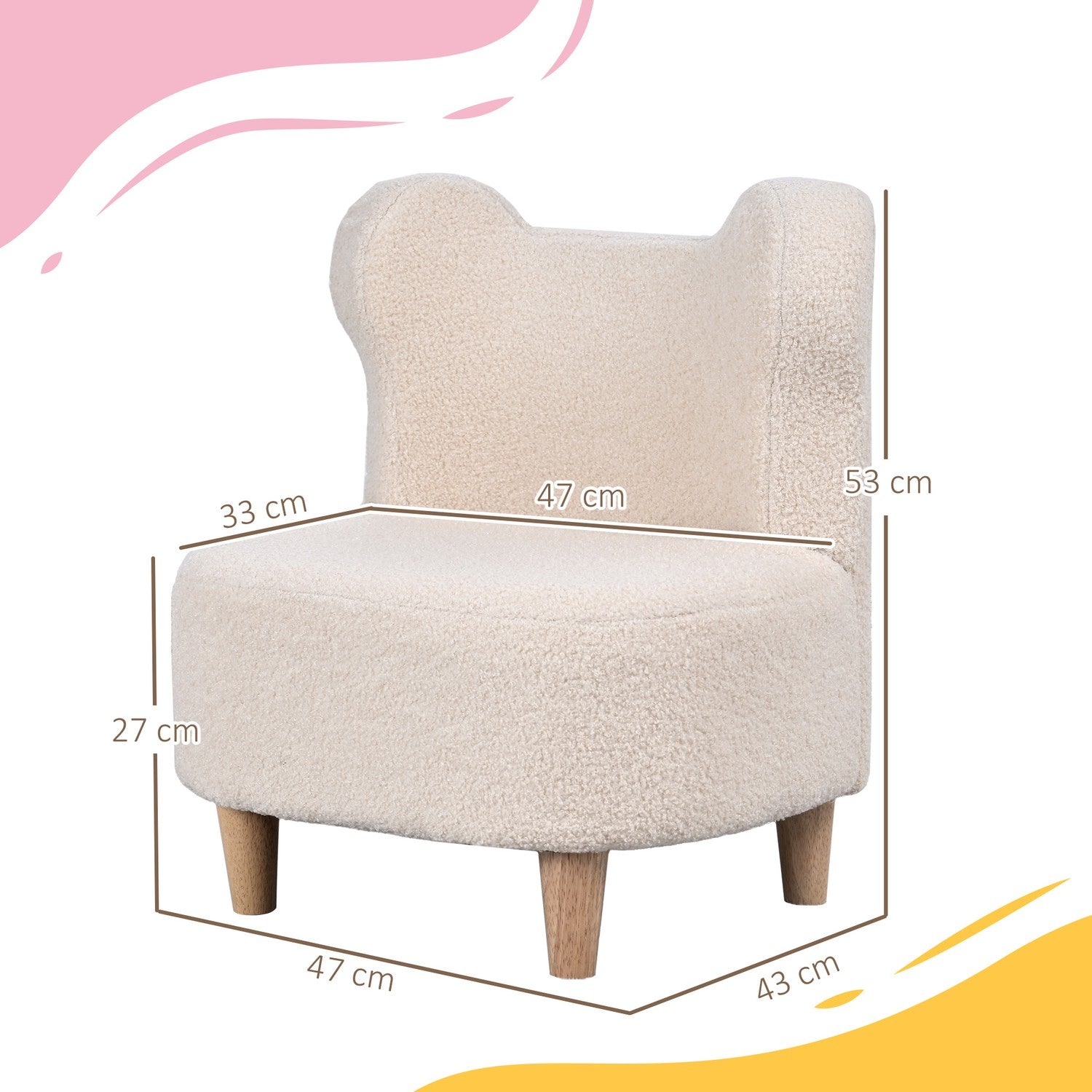Barnstol i plysch med björnöron, fleeceöverdrag, beige
