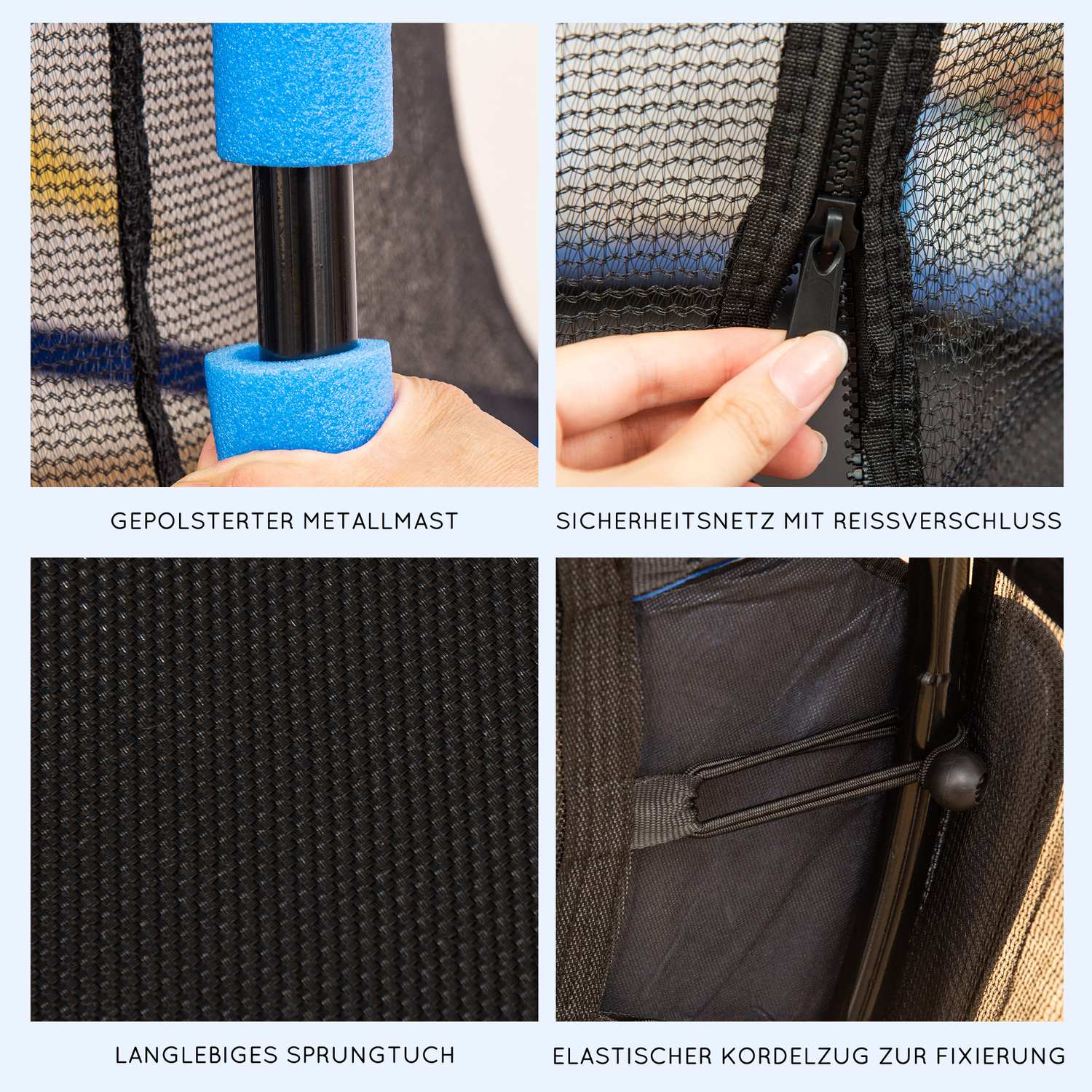 Barnstudsmatta 163 cm med skyddsnät – stålblå
