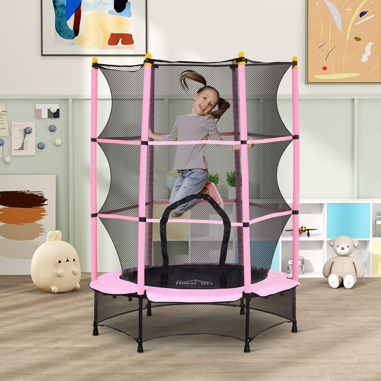 Barnstudsmatta med skyddsnät, Rosa, Ø140 cm