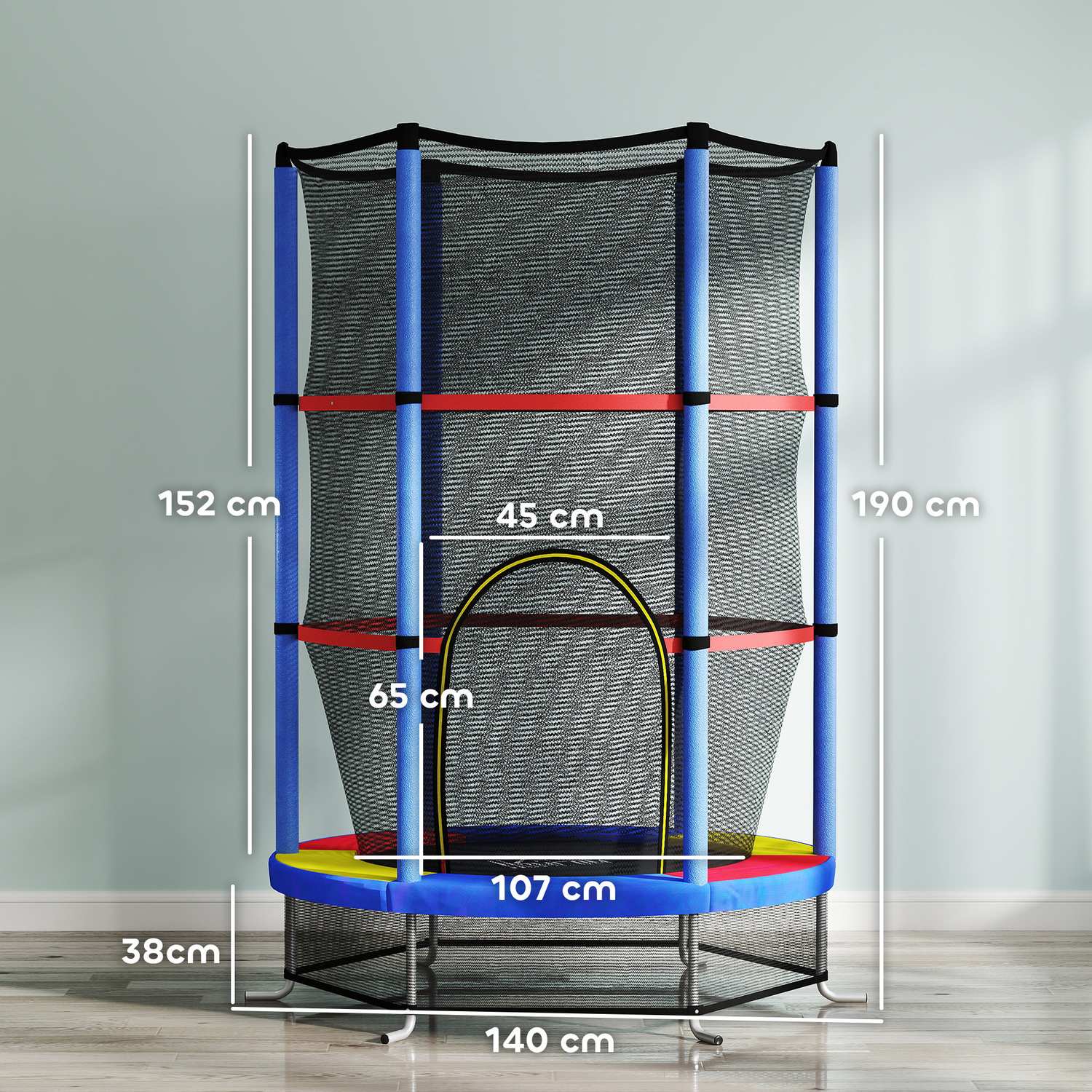 Dětská trampolína s ochrannou sítí – do interiéru i exteriéru, Ø140 cm