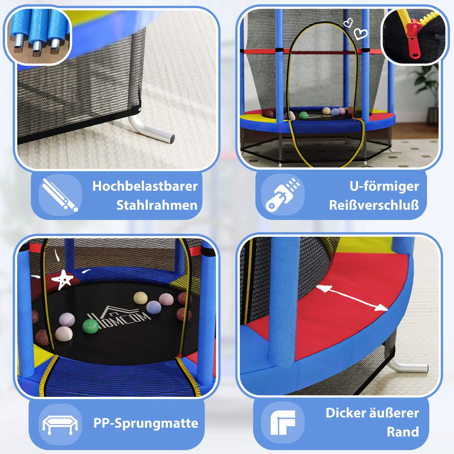 Dětská trampolína s ochrannou sítí – do interiéru i exteriéru, Ø140 cm