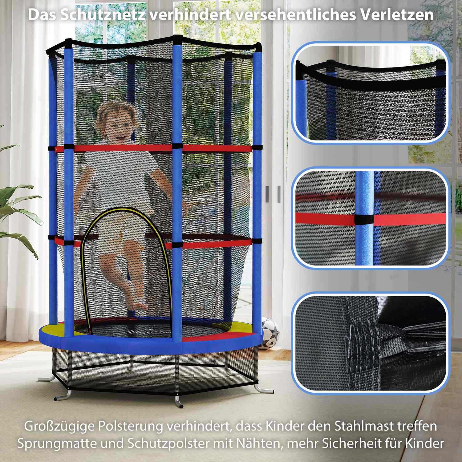 Dětská trampolína s ochrannou sítí – do interiéru i exteriéru, Ø140 cm