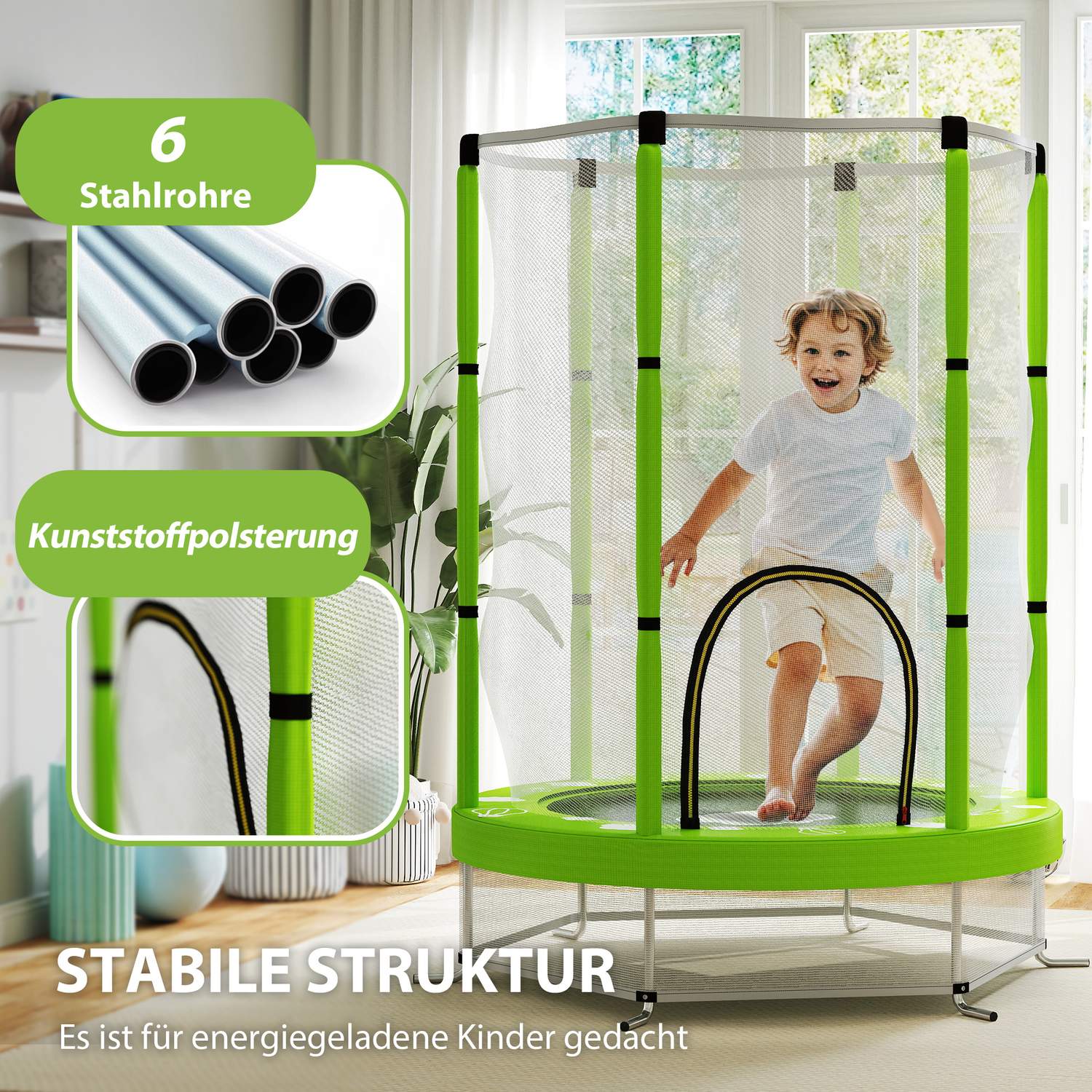 Dětská trampolína 140 cm s ochrannou sítí, zelená