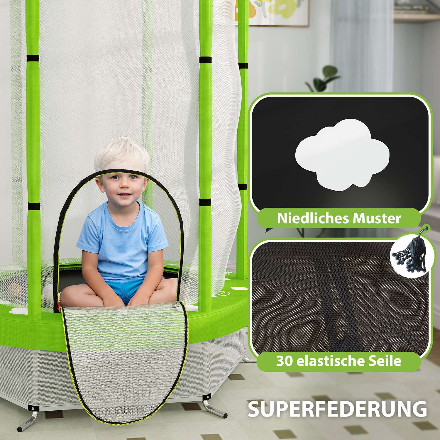Dětská trampolína 140 cm s ochrannou sítí, zelená