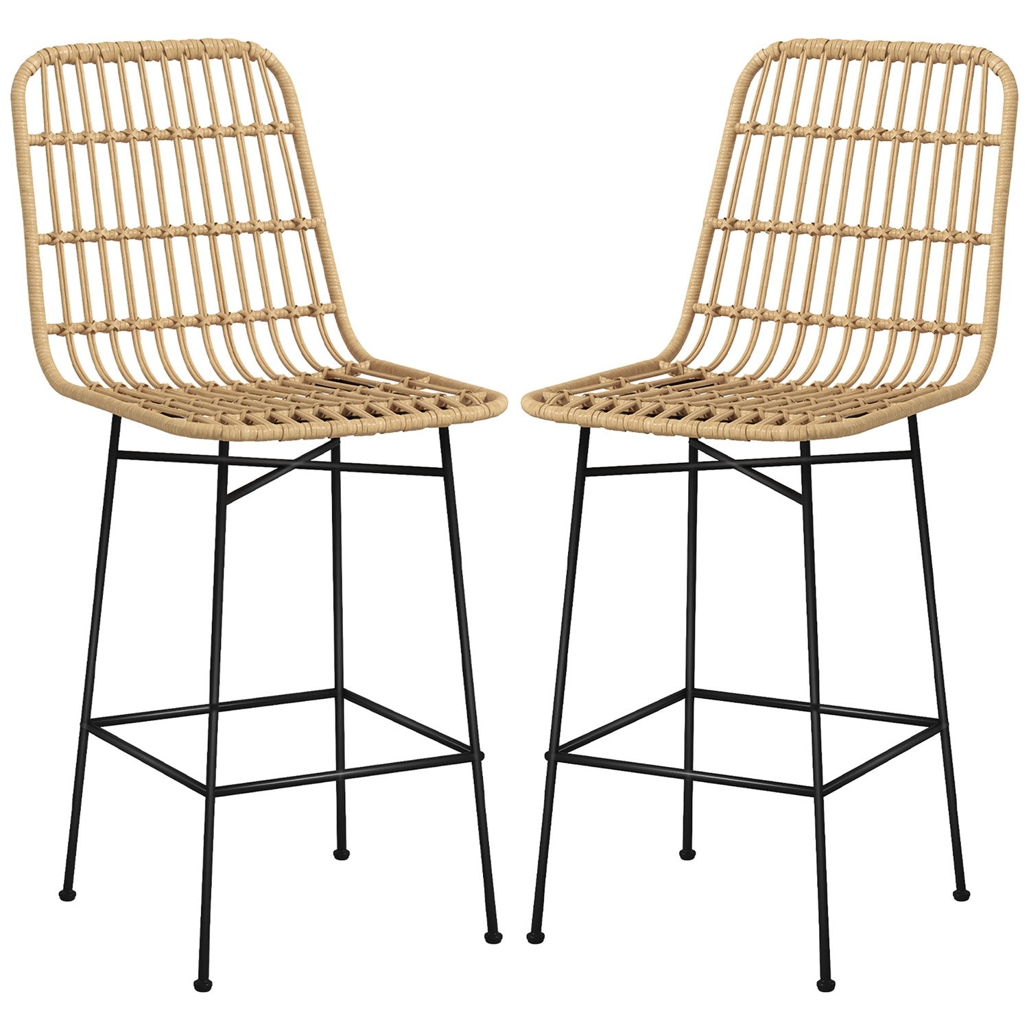 Sada 2 barových židlí, boho design, PE ratan, žluté