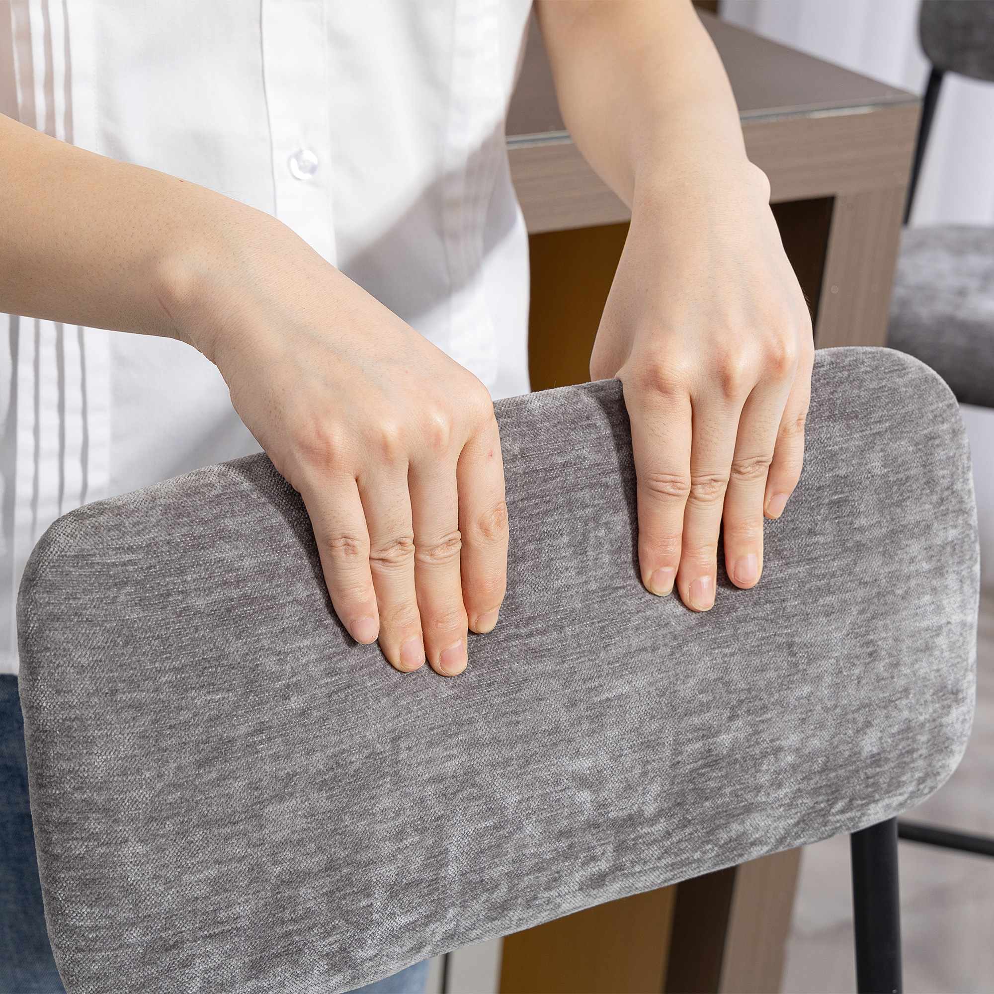 Barstolar Set om 2, Vadderade, Hög Rygg, Grått Tyg, Stål