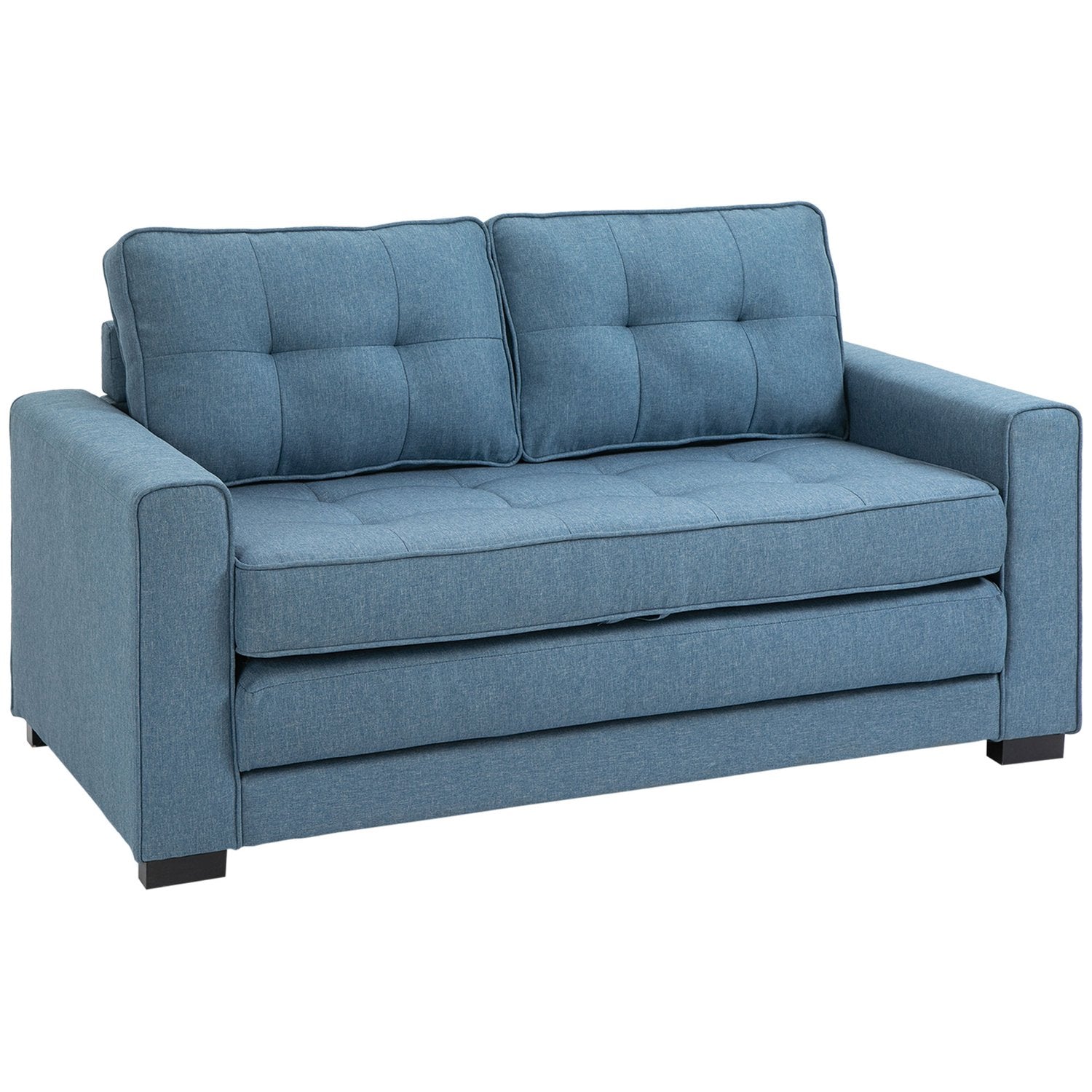 Bäddsoffa i blå tyg med sovfunktion, 2-sits