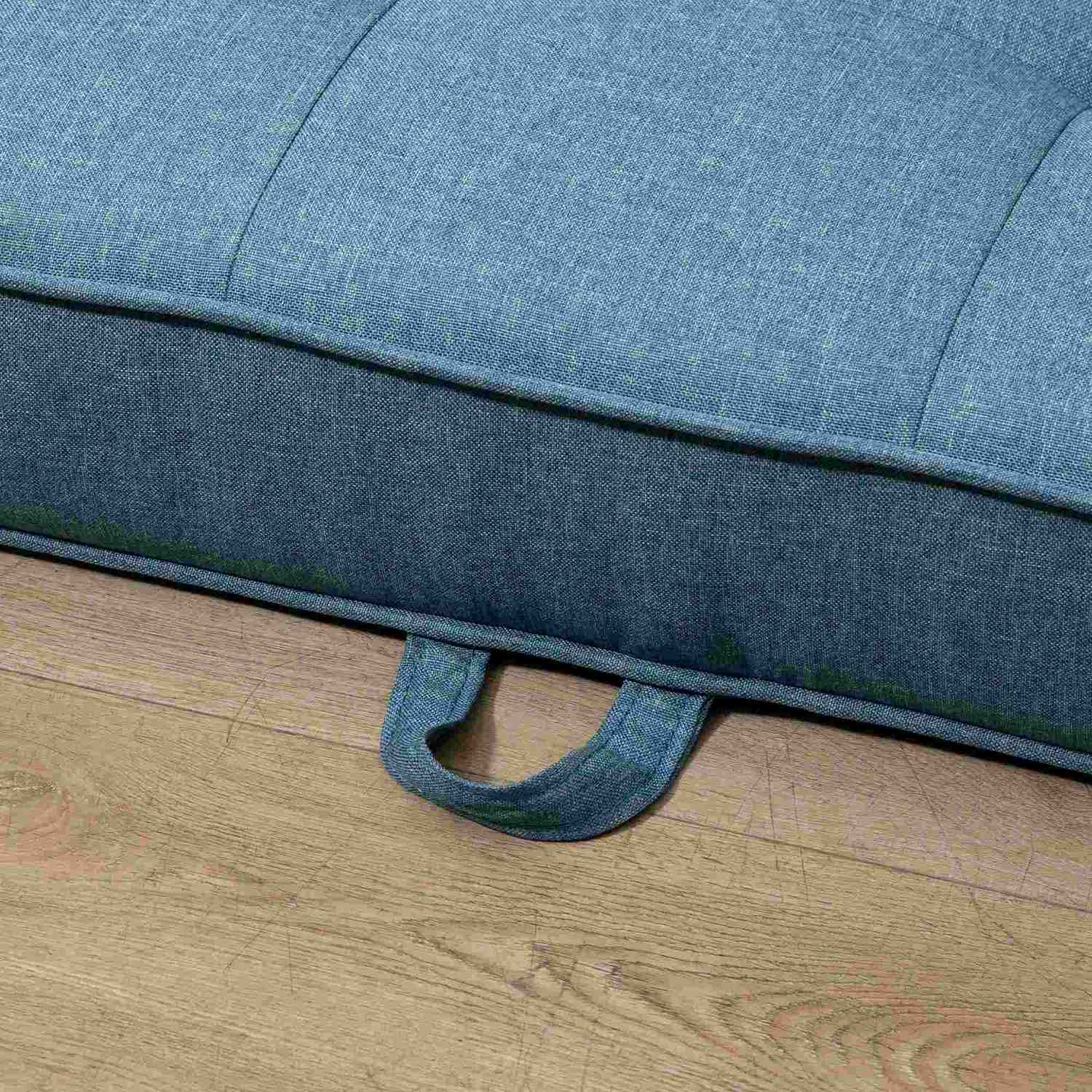 Bäddsoffa i blå tyg med sovfunktion, 2-sits