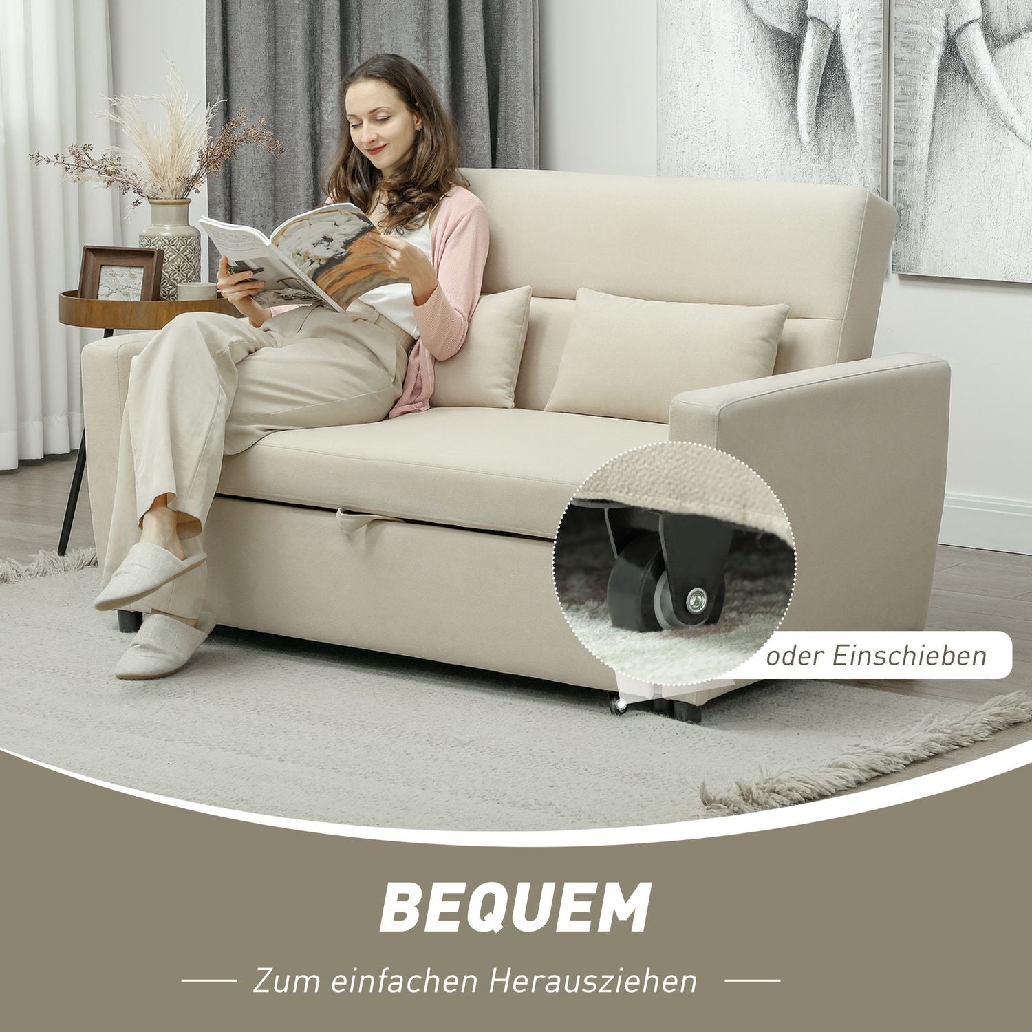 Bäddsoffa i sammetslook, 2-sits, justerbar, beige