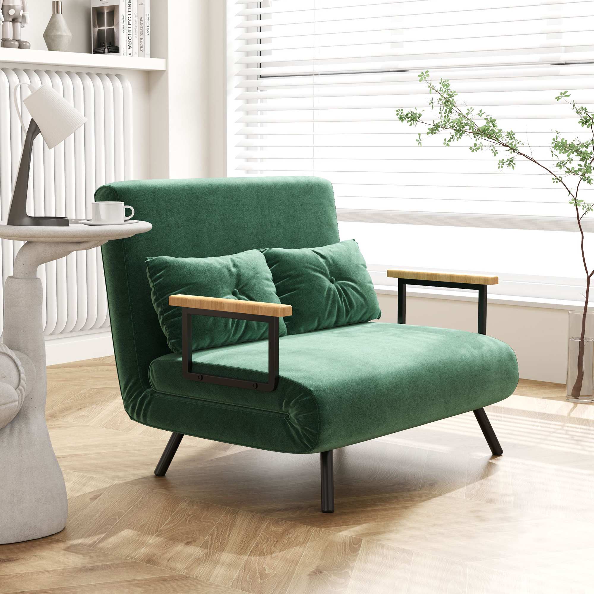 Bäddsoffa med justerbart ryggstöd, grönt tyg