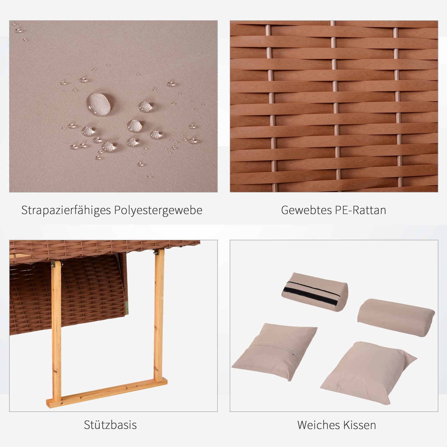 Beige PE rotting strandstolset med pall & bord, 118x79x160 cm