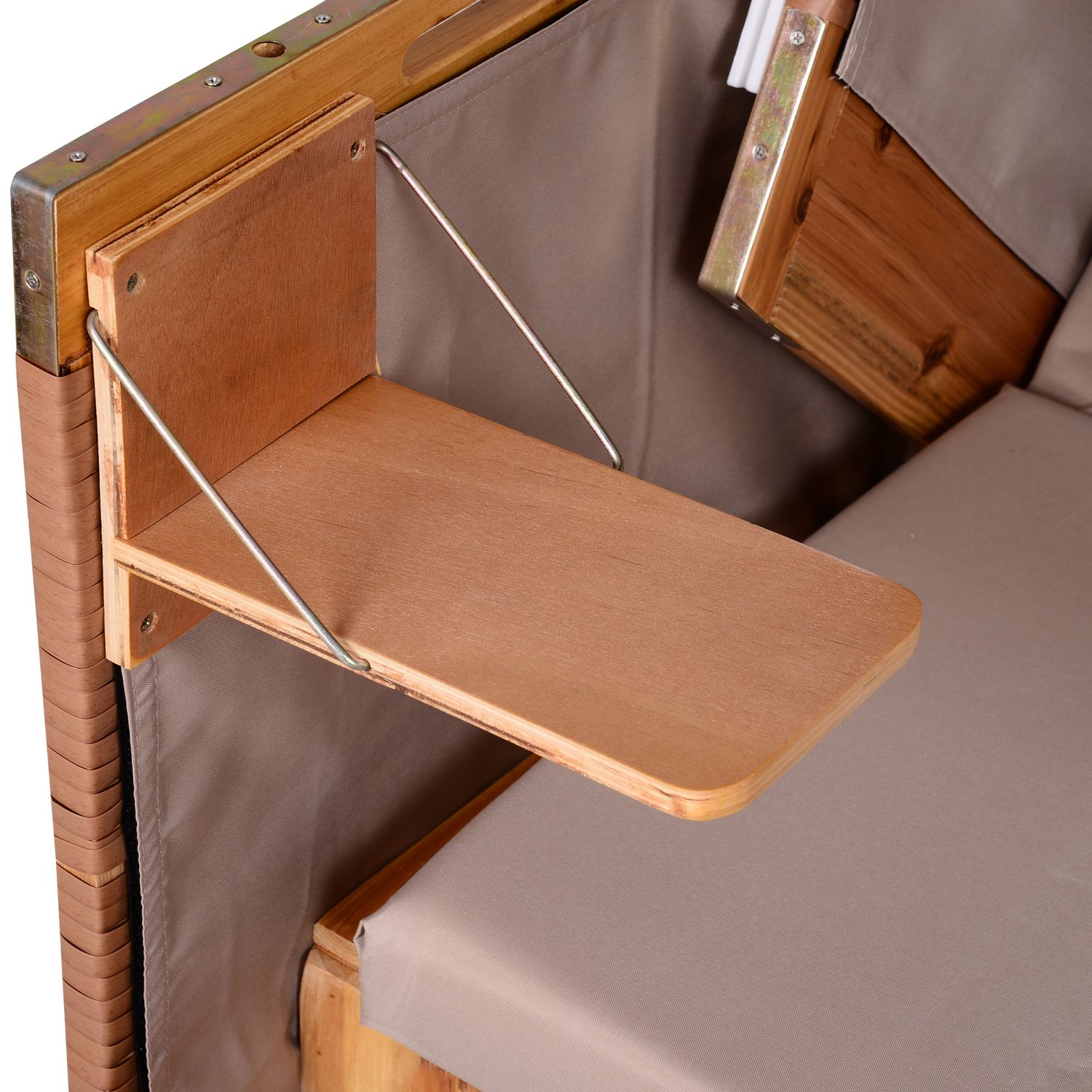 Beige PE rotting strandstolset med pall & bord, 118x79x160 cm