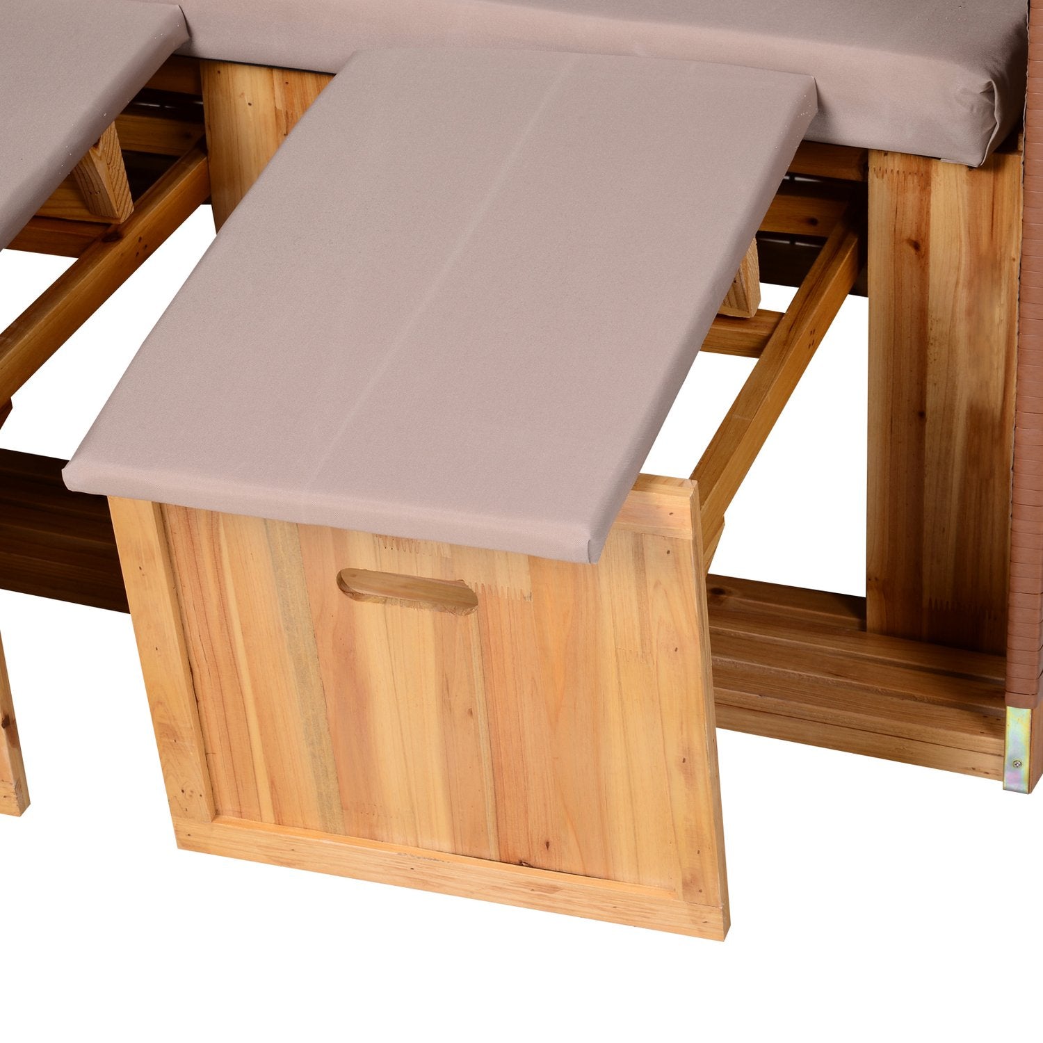 Beige PE rotting strandstolset med pall & bord, 118x79x160 cm