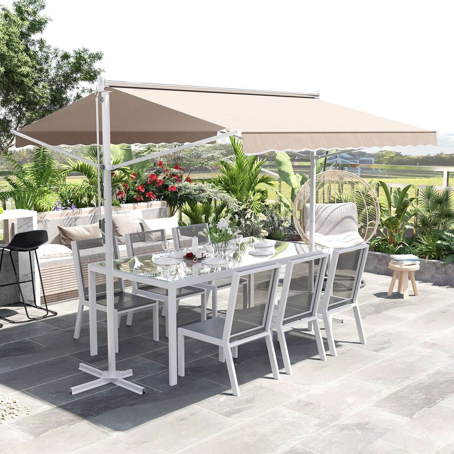 Beige Uteplatsmarkis Med Fällarm 3x3M