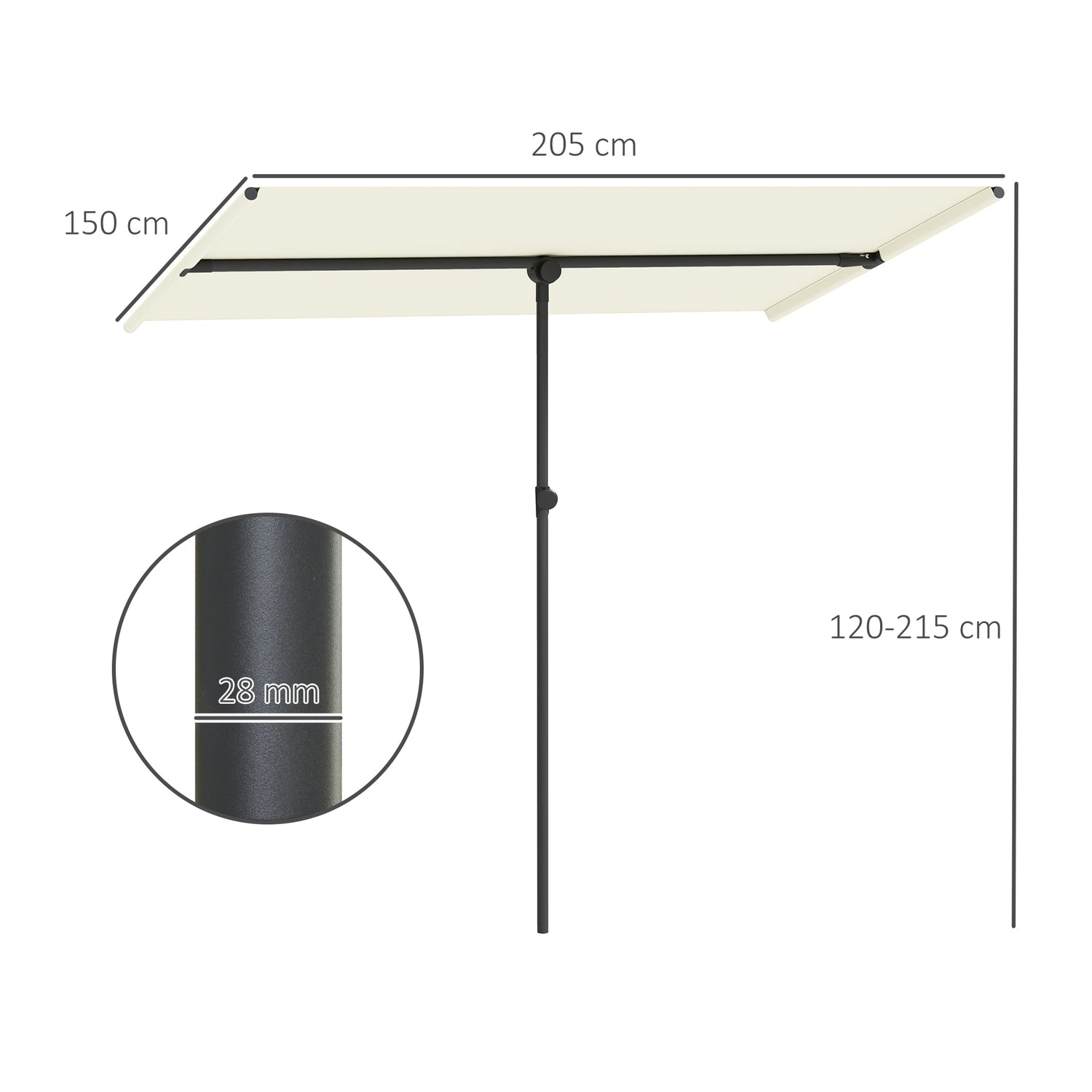 Béžový otočný slunečník, ochrana proti slunci 180°, 150 × 205 cm