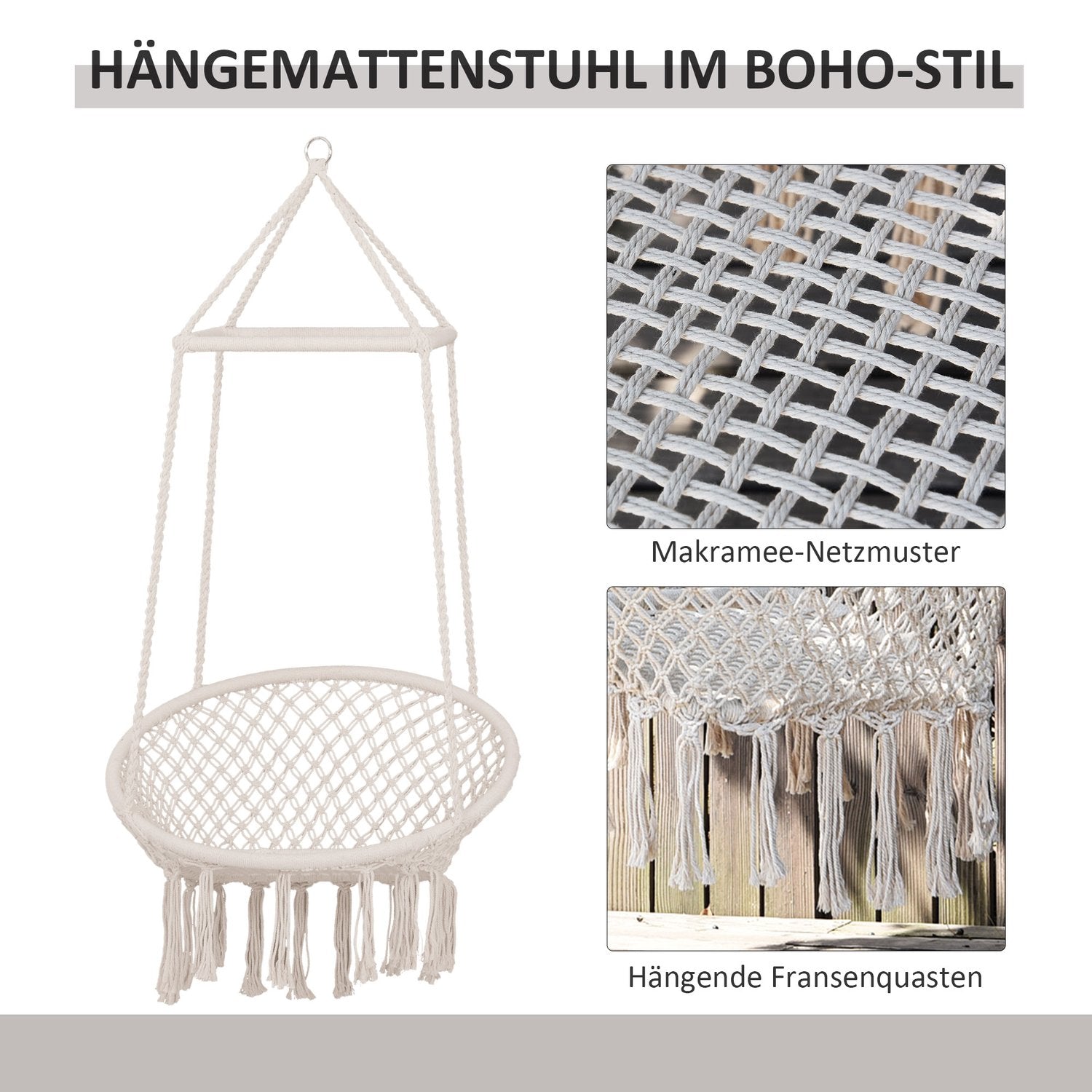 Beige hängstol i etnisk bomull, UV-beständig, väderbeständig