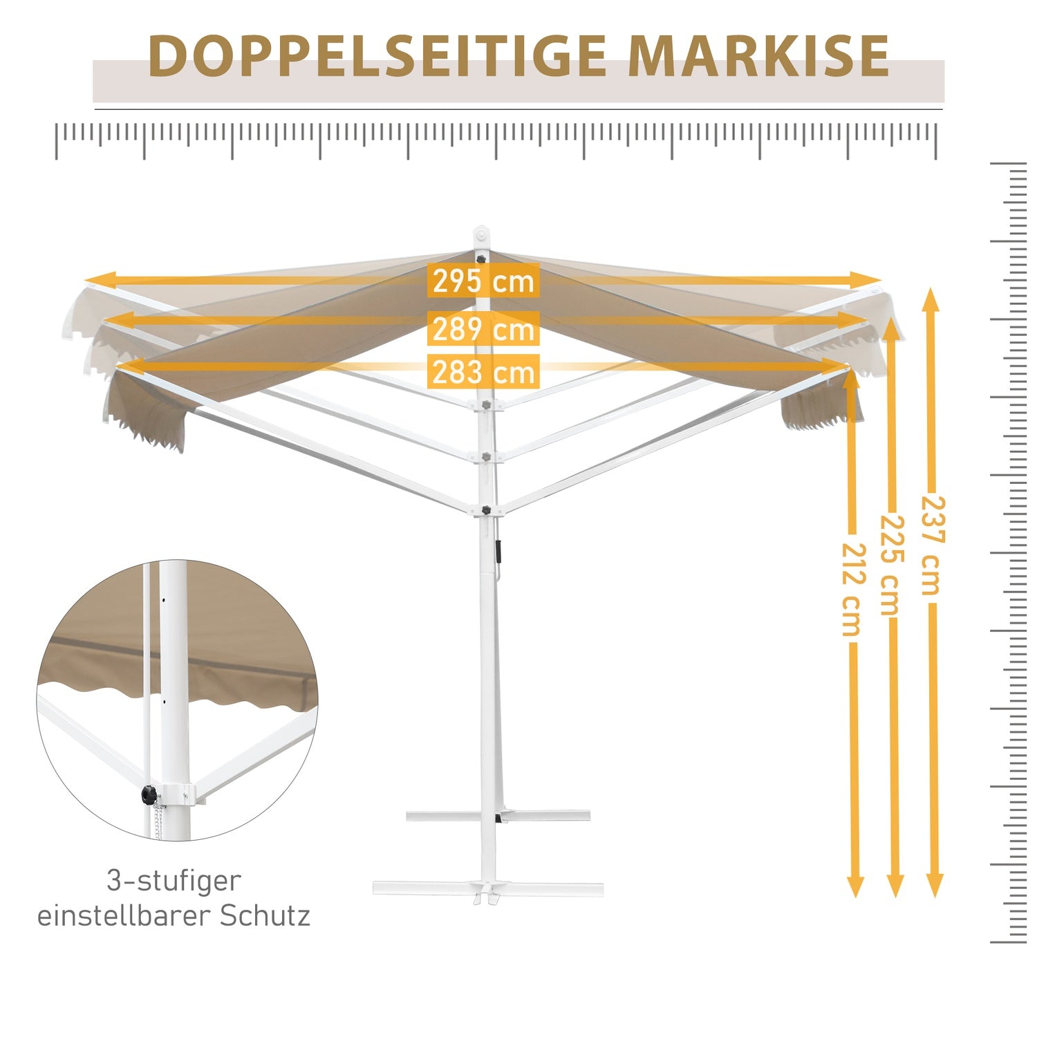 Beige hopfällbar uteplatsmarkis, vevmanövrerad, 4,5x3,4M