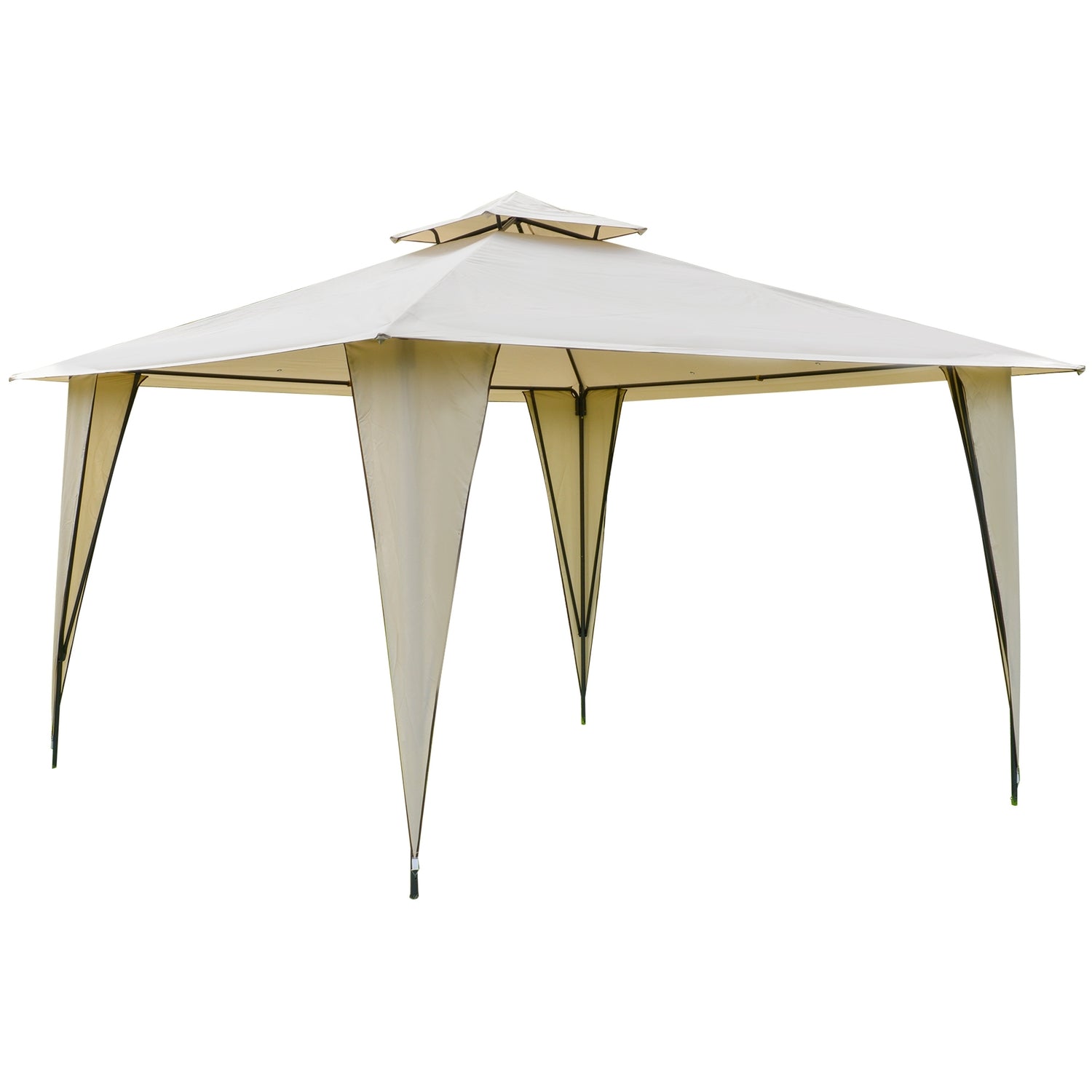 Beige metall polyester paviljongtält, dubbeltak 3,45m