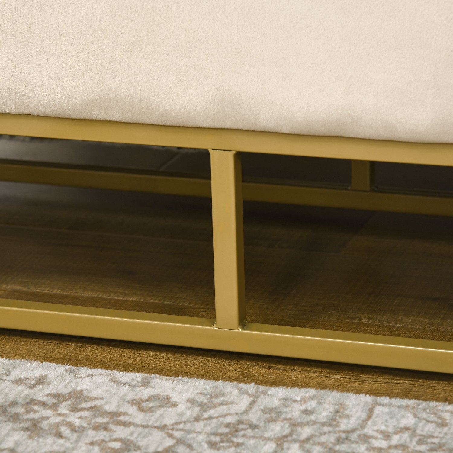 Beige stoppad förvaringsbänk med stålben, 110cm