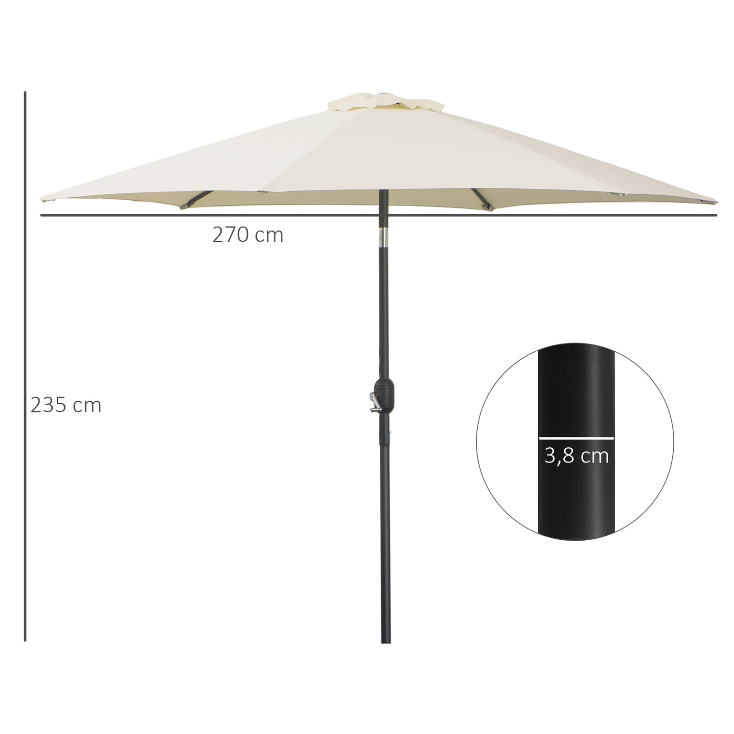Beige trädgårdsparaply i aluminium – 2,7 m, handvev