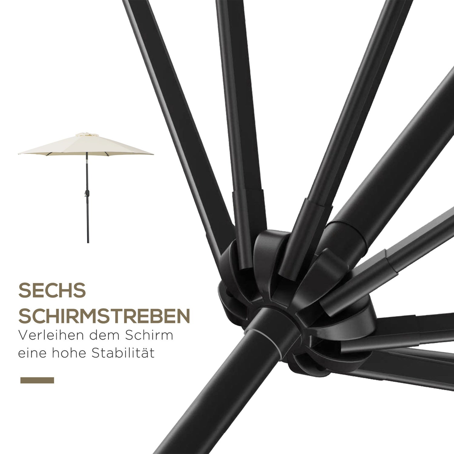 Beige trädgårdsparaply i aluminium – 2,7 m, handvev