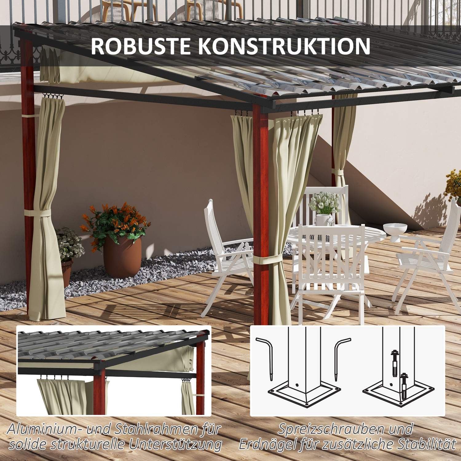 Béžová větruodolná pergola 3,5x3m s nastavitelnou střechou